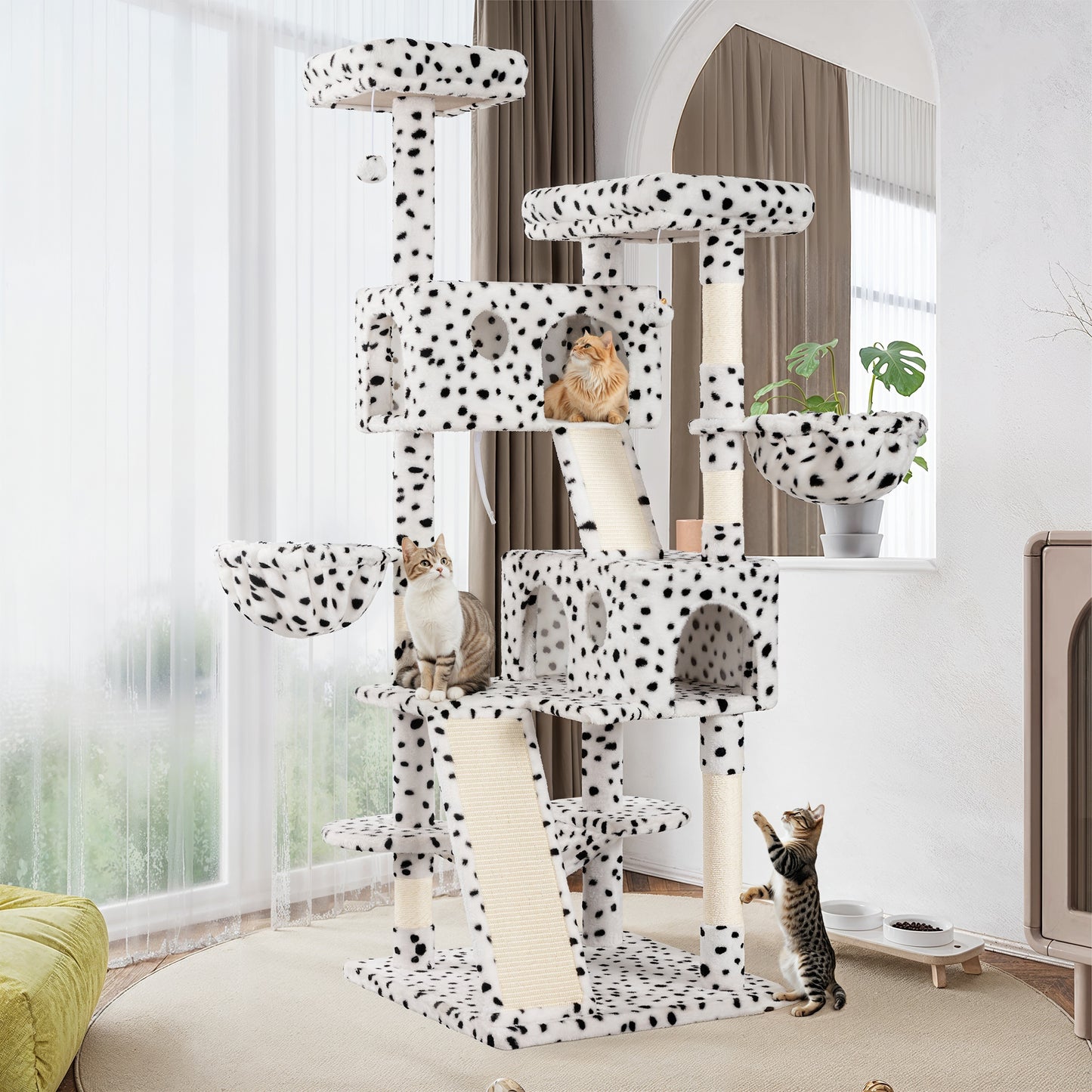 Amolife 65.7" Cat Tree Tower Condo for Large Cats with Hammock, Scratching Post & Basket