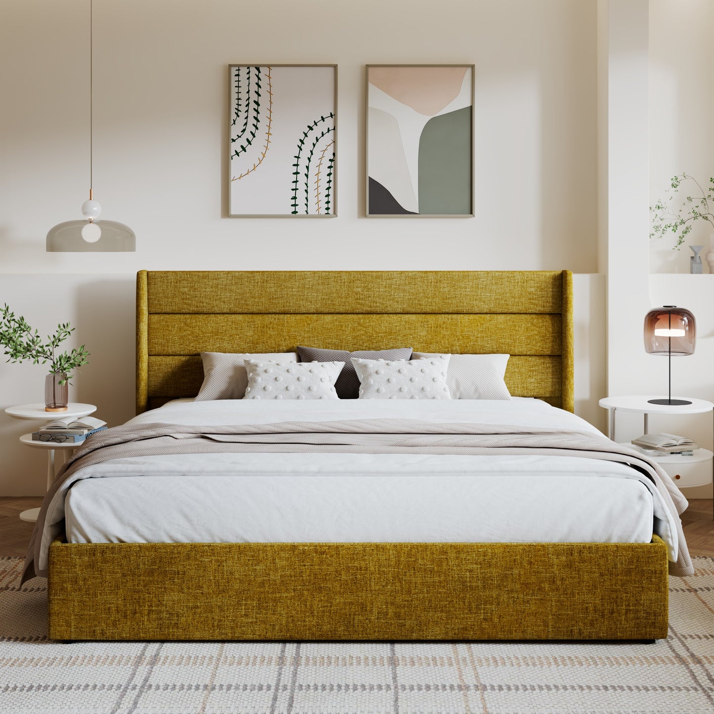 Amolife Bed Frame, Lift Up Storage Platform Bed with Fabric Upholstered Panel Wingback Headboard