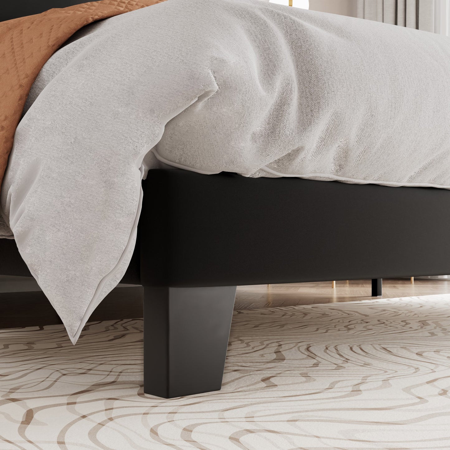 Modern Upholstered Platform Bed Frame with Headboard and Wooden Slats