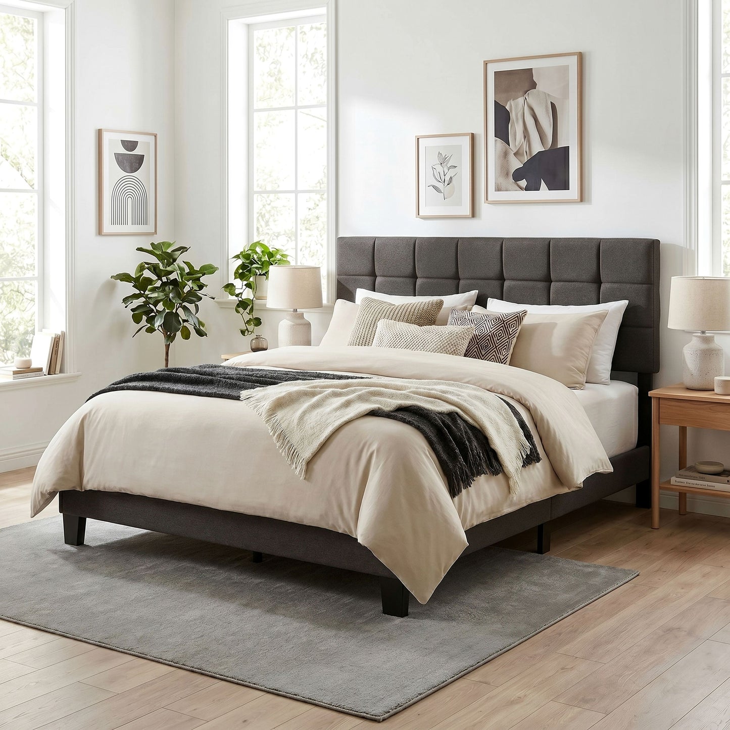 Amolife Bed Frame with 3-Level Adjustable Headboard, Easy Assembly
