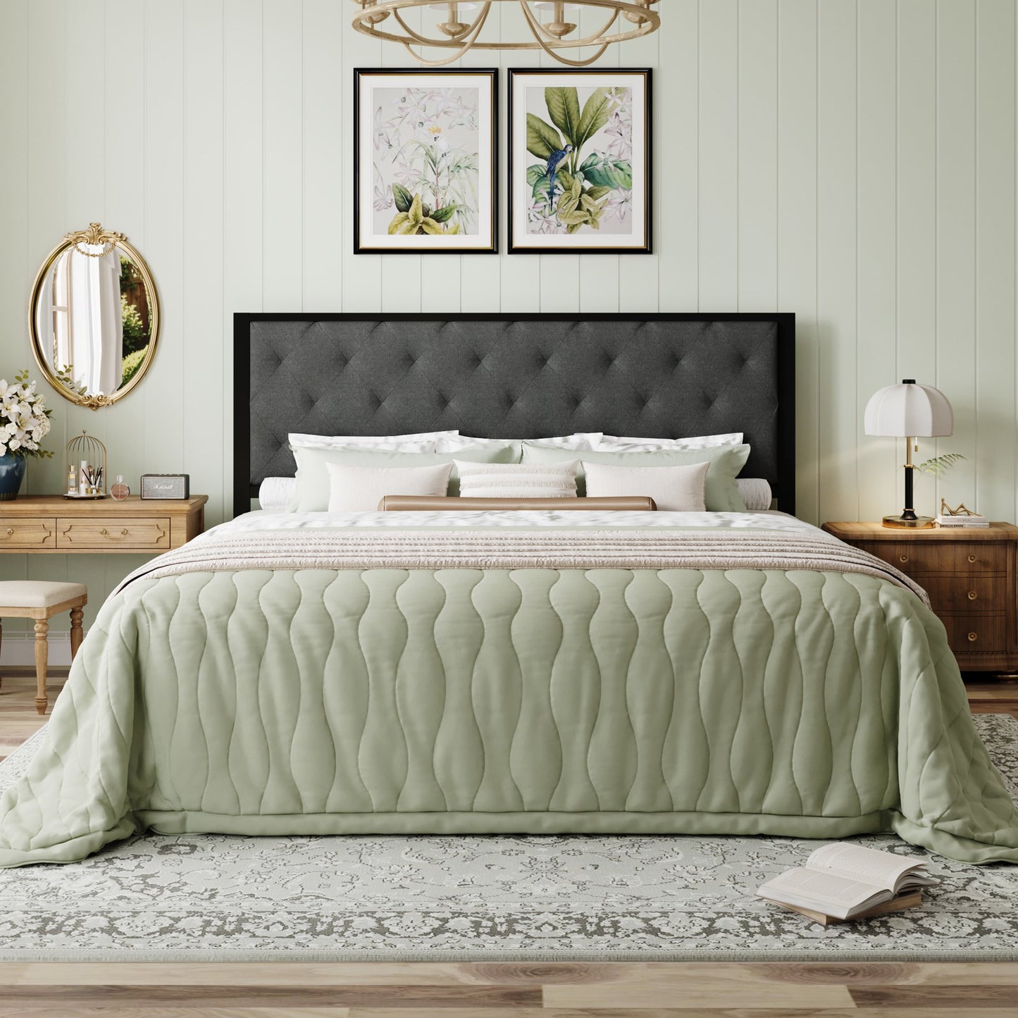 Amolife Bed Frame with Upholstered Headboard and Elevated Footboard, 12.5" Under-Bed Storage Space, No Box Spring Needed