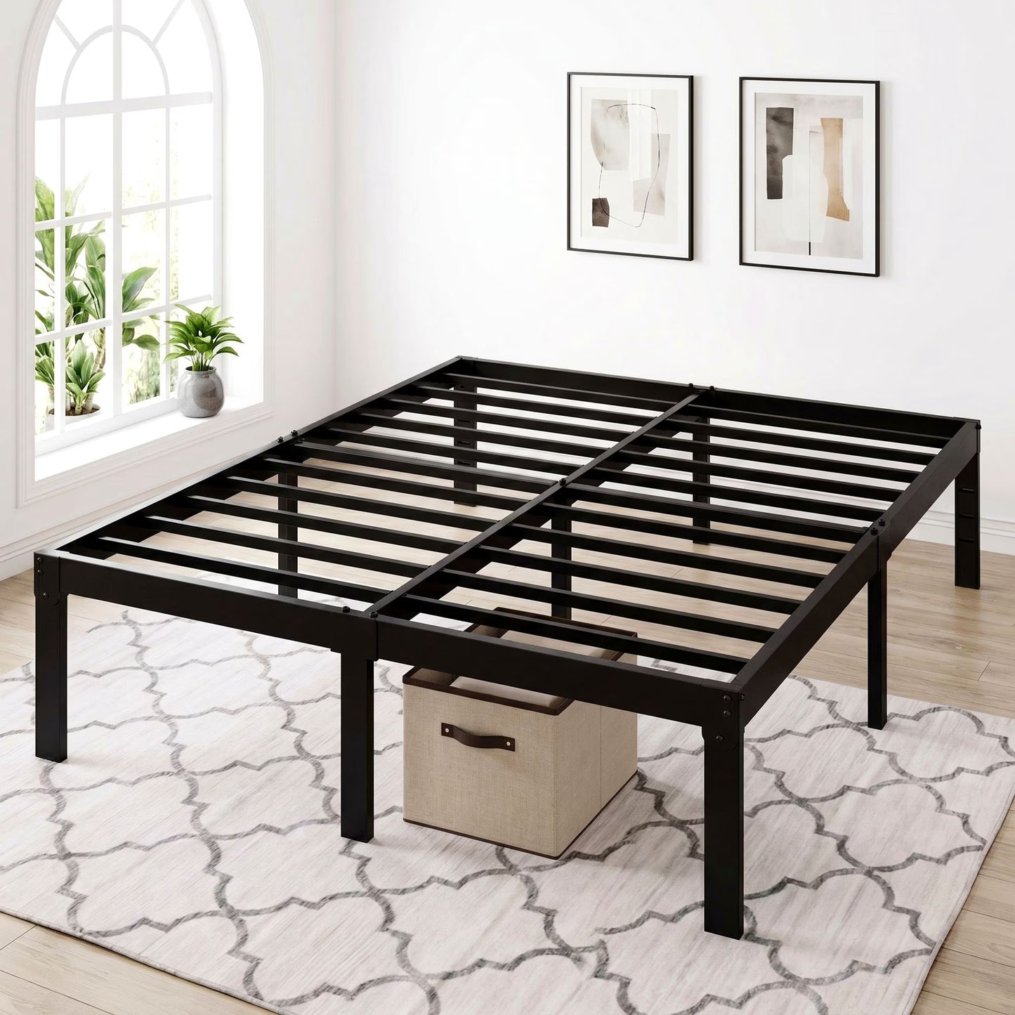 Heavy Duty Platform Bed Frame with Large Under Bed Storage Space, Sturdy Metal Frame
