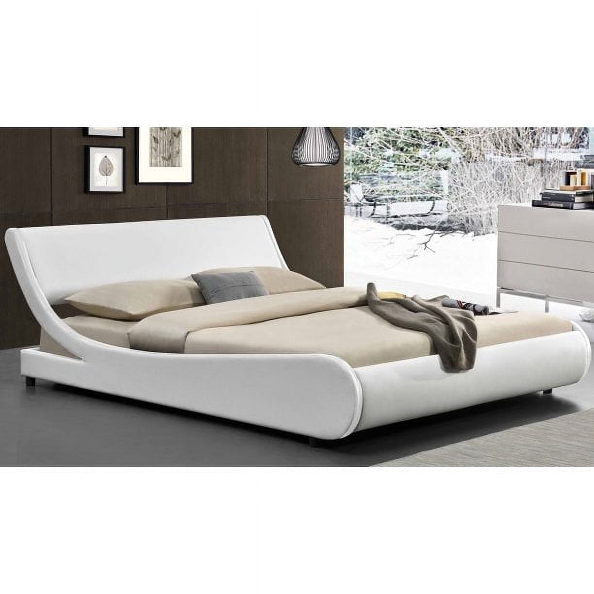 Platform Bed, Faux Leather Low Profile Sleigh Bed Frame with Adjustable Headboard, Wood Slat Support