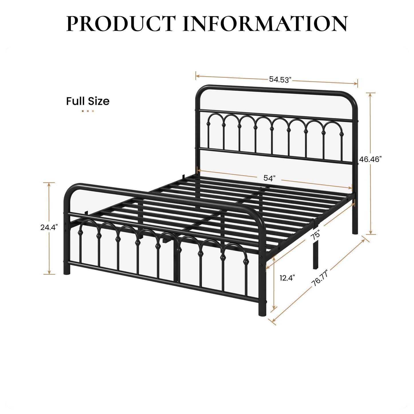 Amolife Elegant Metal Platform Bed with a Retro and Curved Iron-Art Headboard