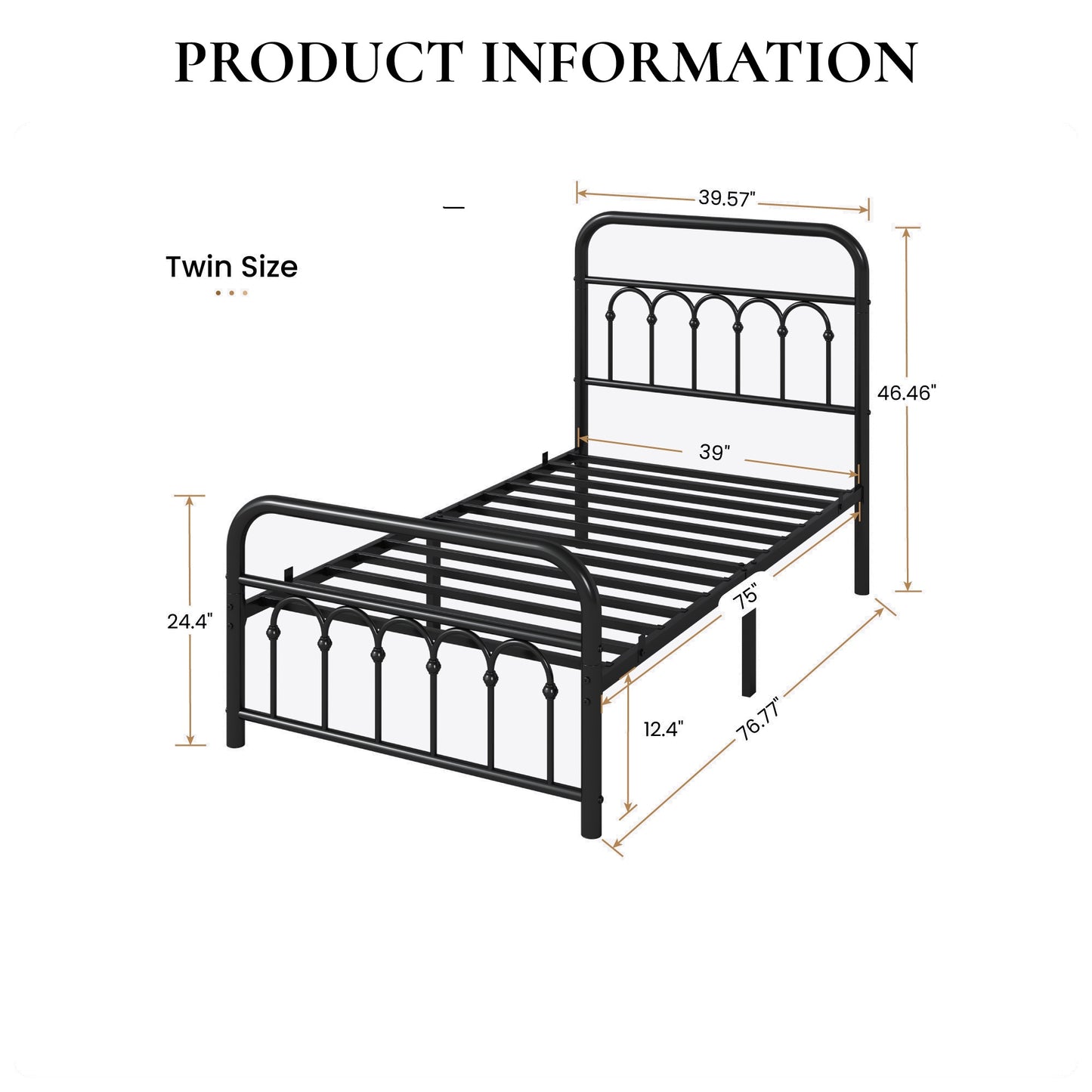 Amolife Elegant Metal Platform Bed with a Retro and Curved Iron-Art Headboard