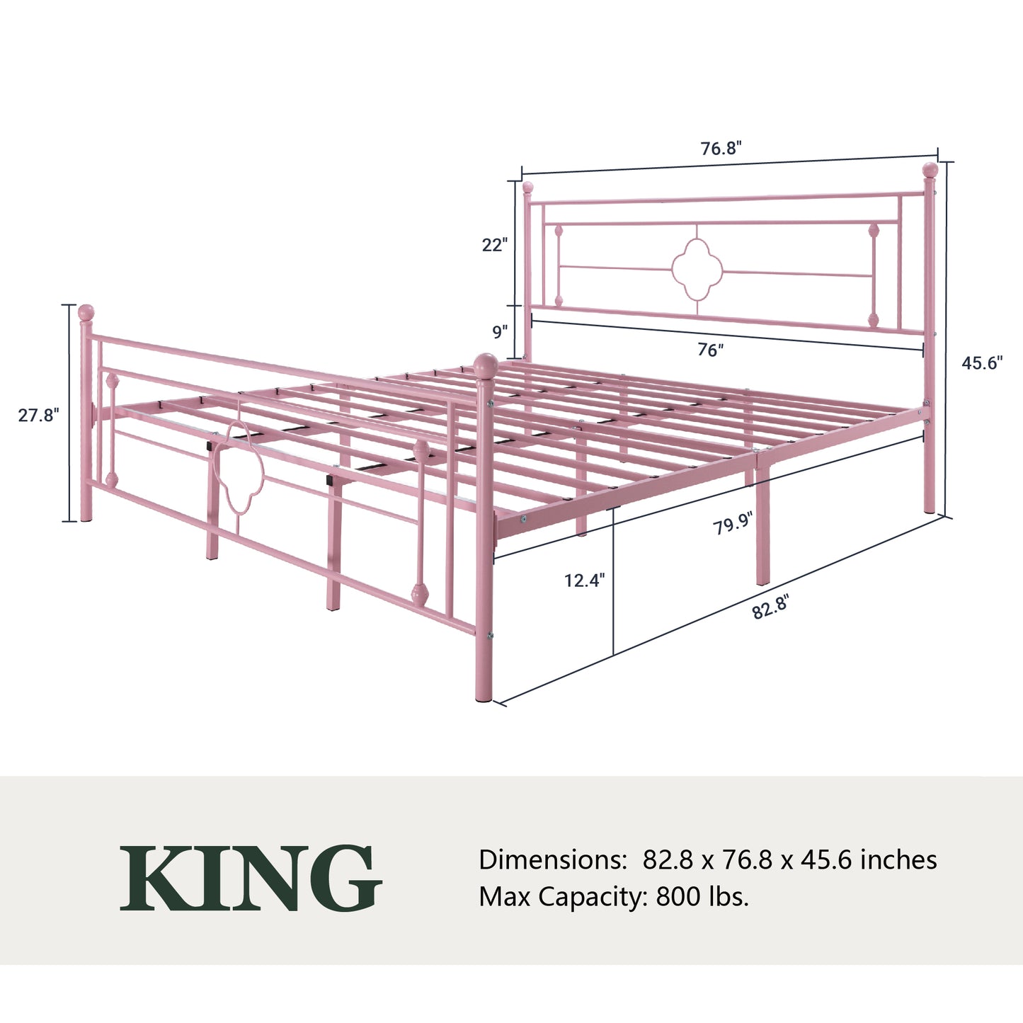Queen Size Metal Bed Frame with Vintage Cross Pattern Headboard and Footboard, Black