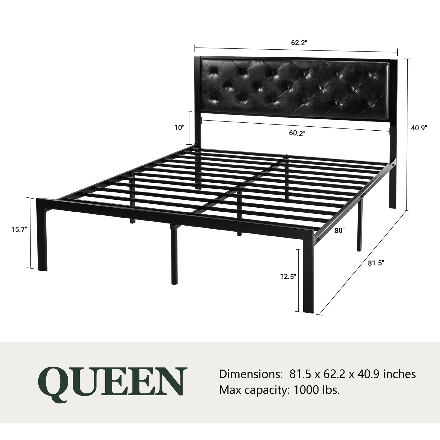 Amolife Metal Bed Frame with Faux Leather Upholstered Headboard