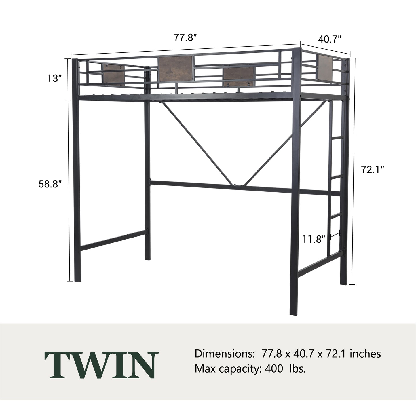 Amolife Metal Twin Size Loft Bed Frame with Stairs & Full-Length Guardrail, Black