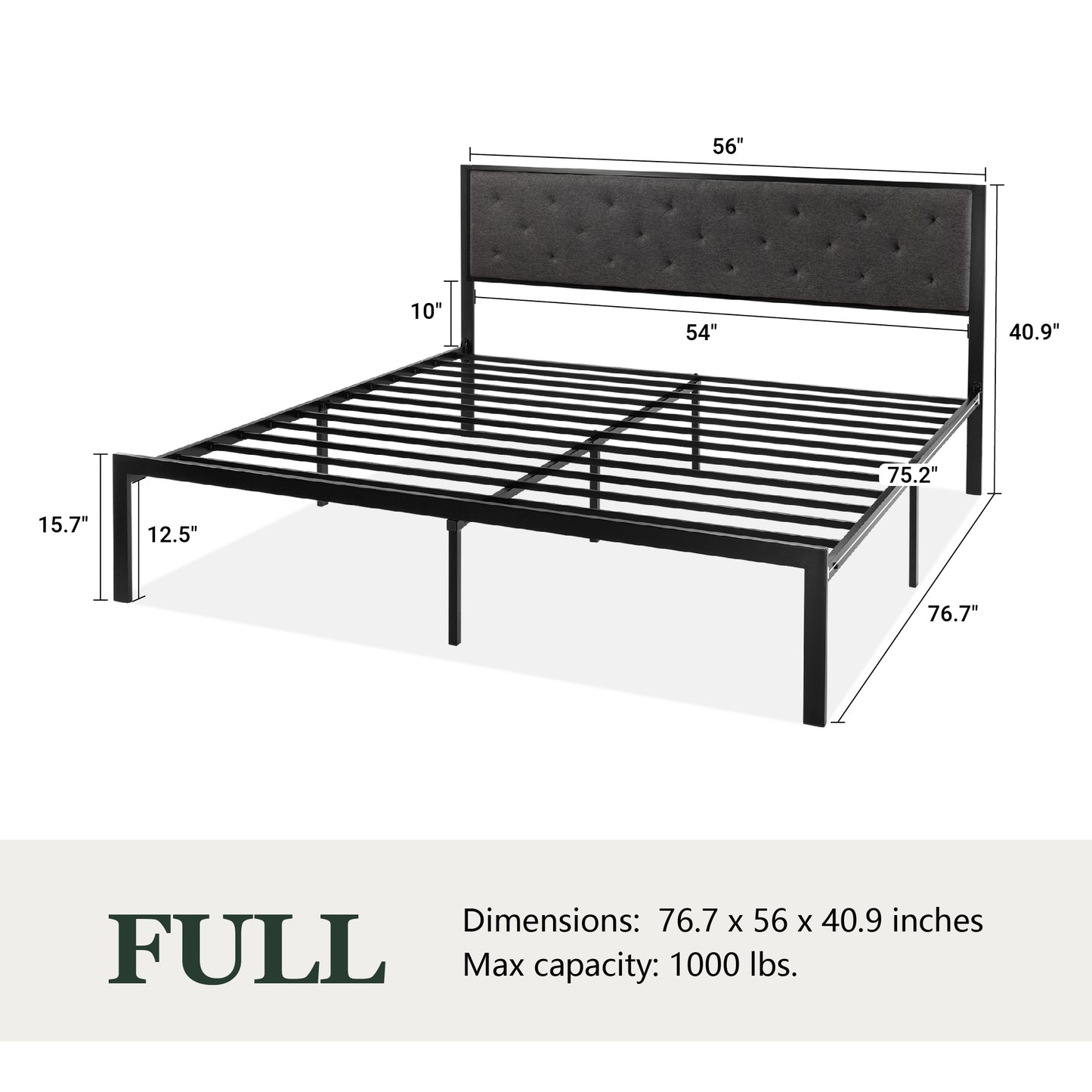Amolife Metal Bed Frame with Faux Leather Upholstered Headboard