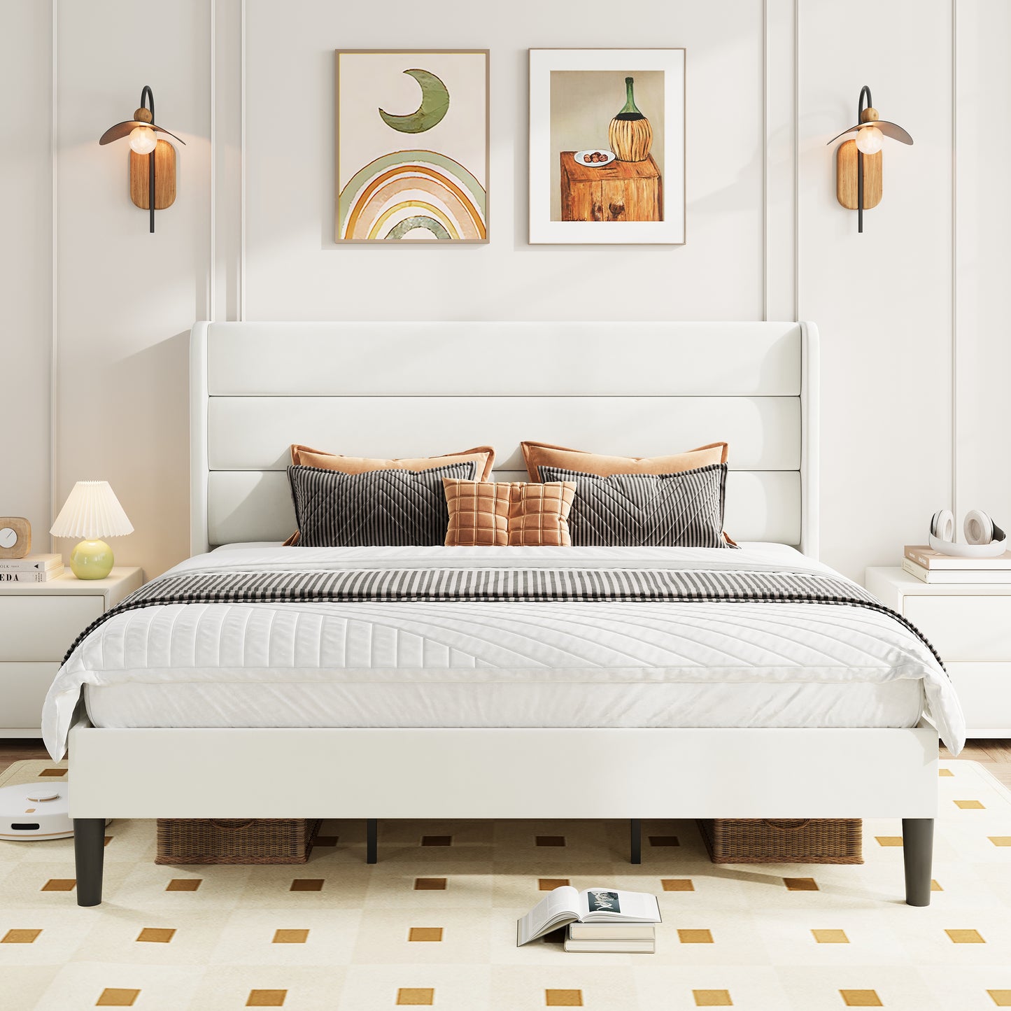 Amolife Platform Bed Frame with Velvet Upholstered Wingback Headboard