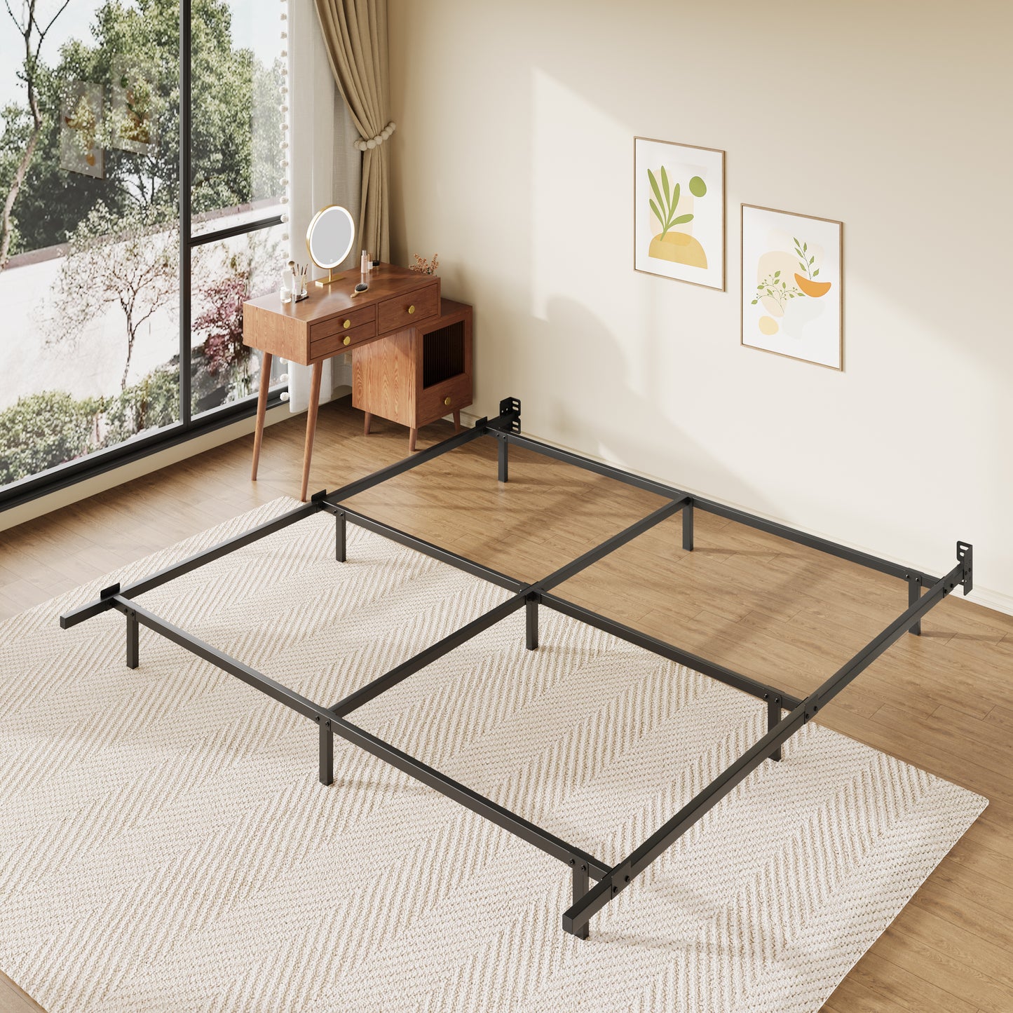 Amolife Twin Size Metal Bed Frame for Box Spring and Mattress, Heavy Duty Steel Frame, 2000 lbs Capacity, Headboard Compatible, Black
