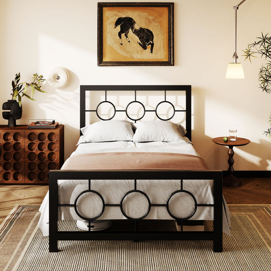 Amolife Metal Platform Bed Frame with Circular Vintage Headboard & Footboard