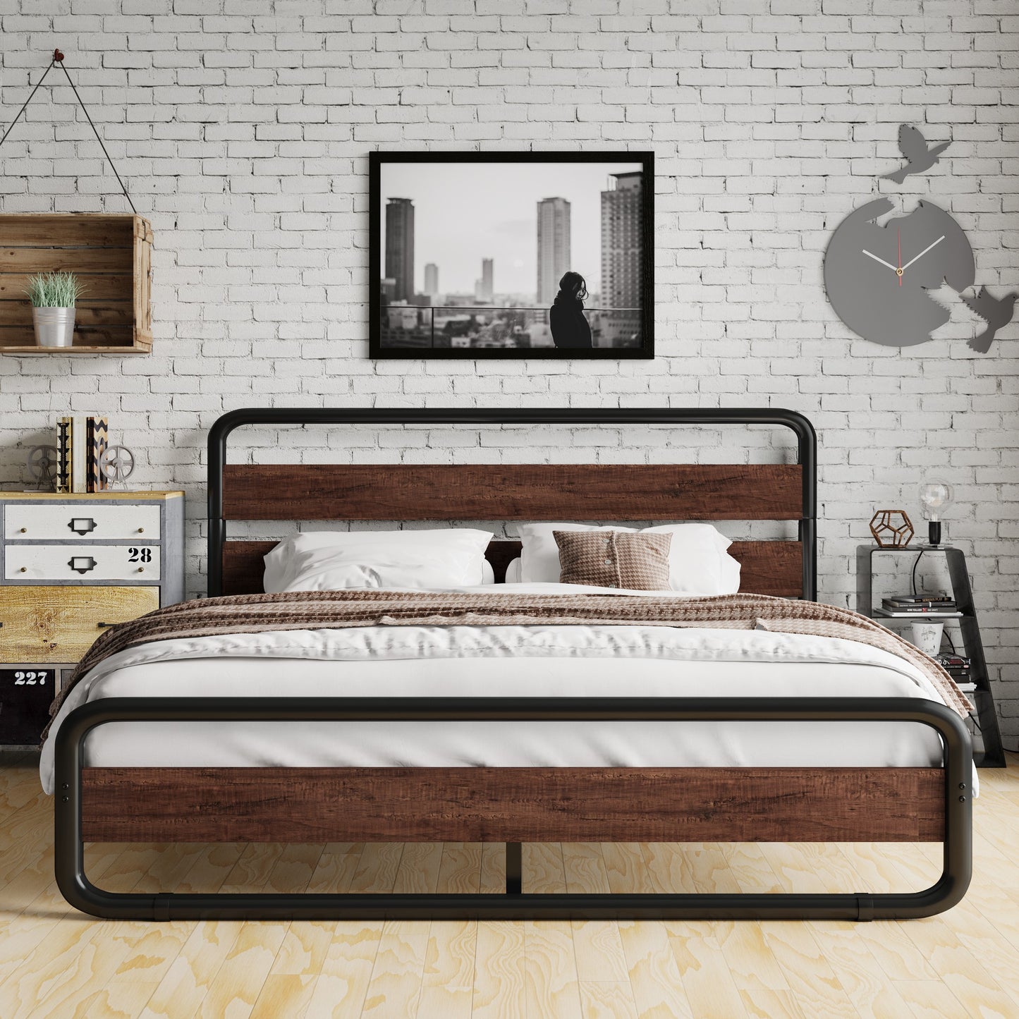 Amolife Bed Frame with Headboard and Footboard,Metal Platform Bed,No Box Spring Required