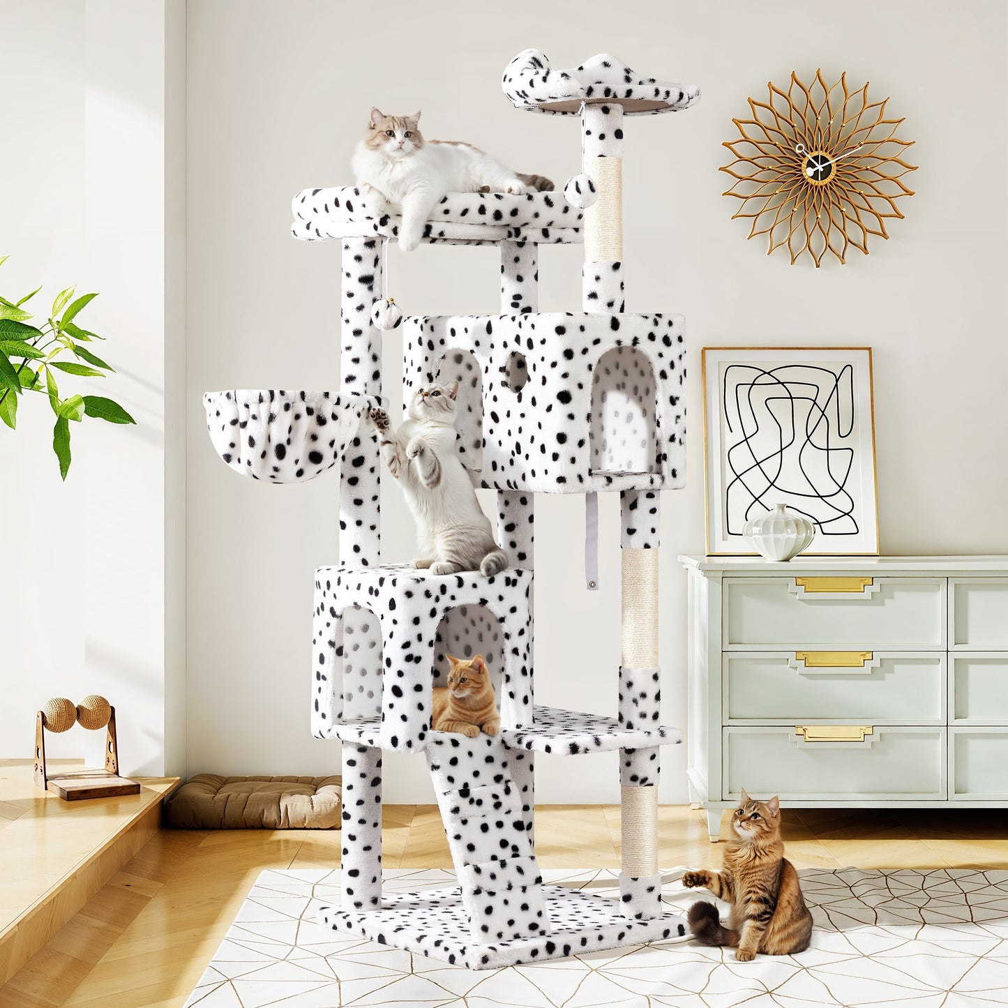 Amolife 63.98" Large Cat Tree and Tower with Stair, Condo House & Scratching Posts for Indoor Cats