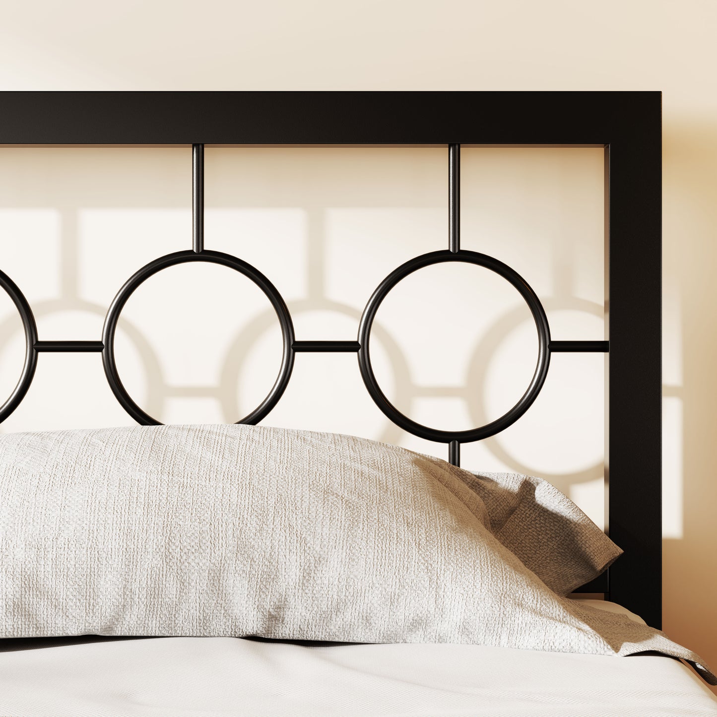 Amolife Metal Platform Bed Frame with Circular Vintage Headboard & Footboard
