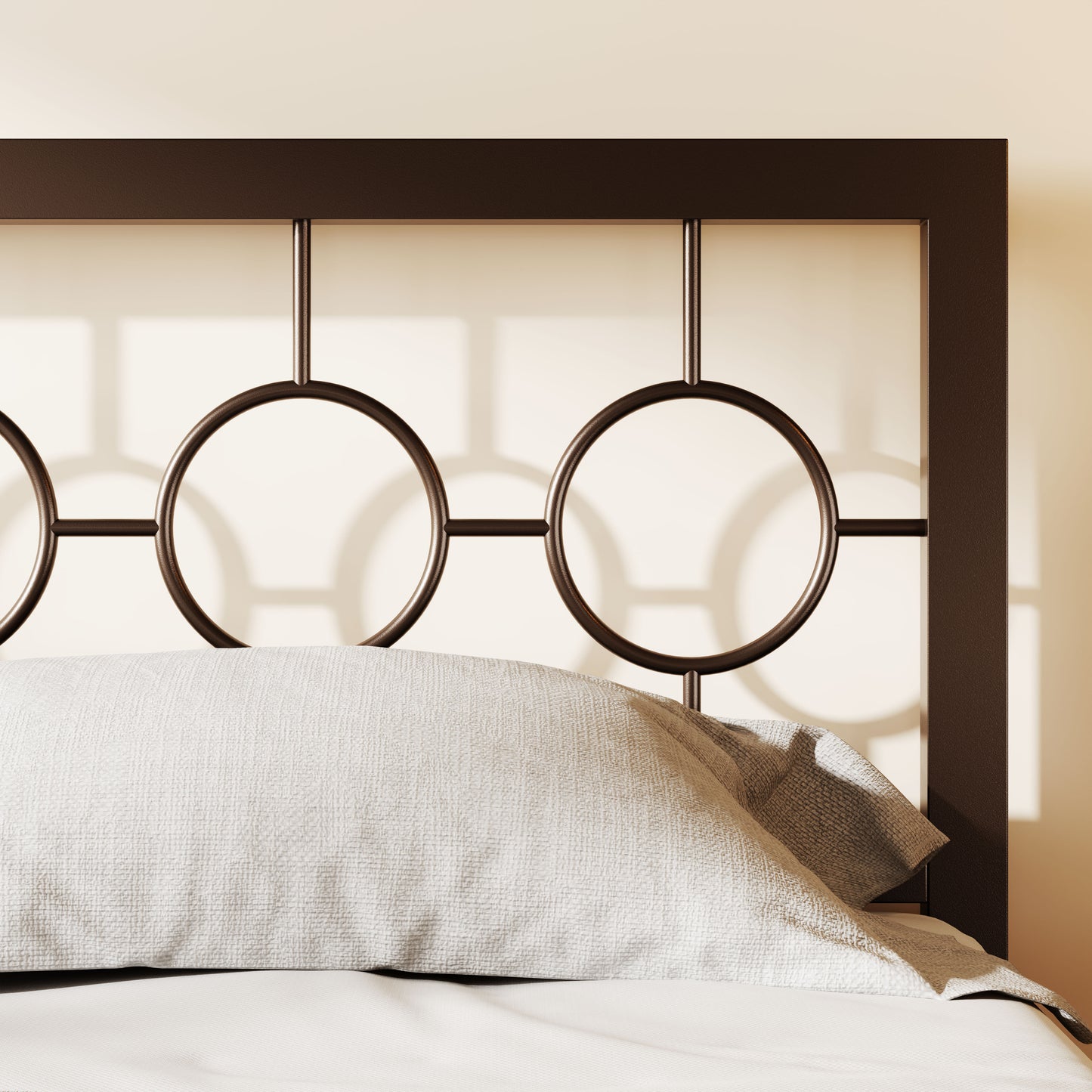 Amolife Metal Platform Bed Frame with Circular Vintage Headboard & Footboard