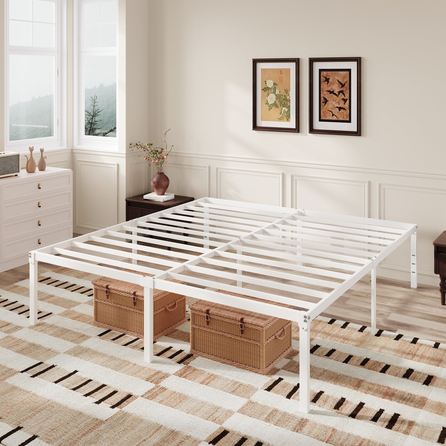 Amolife Heavy Duty 18'' Metal Platform Bed Frame with Ample Under Bed Storage Space