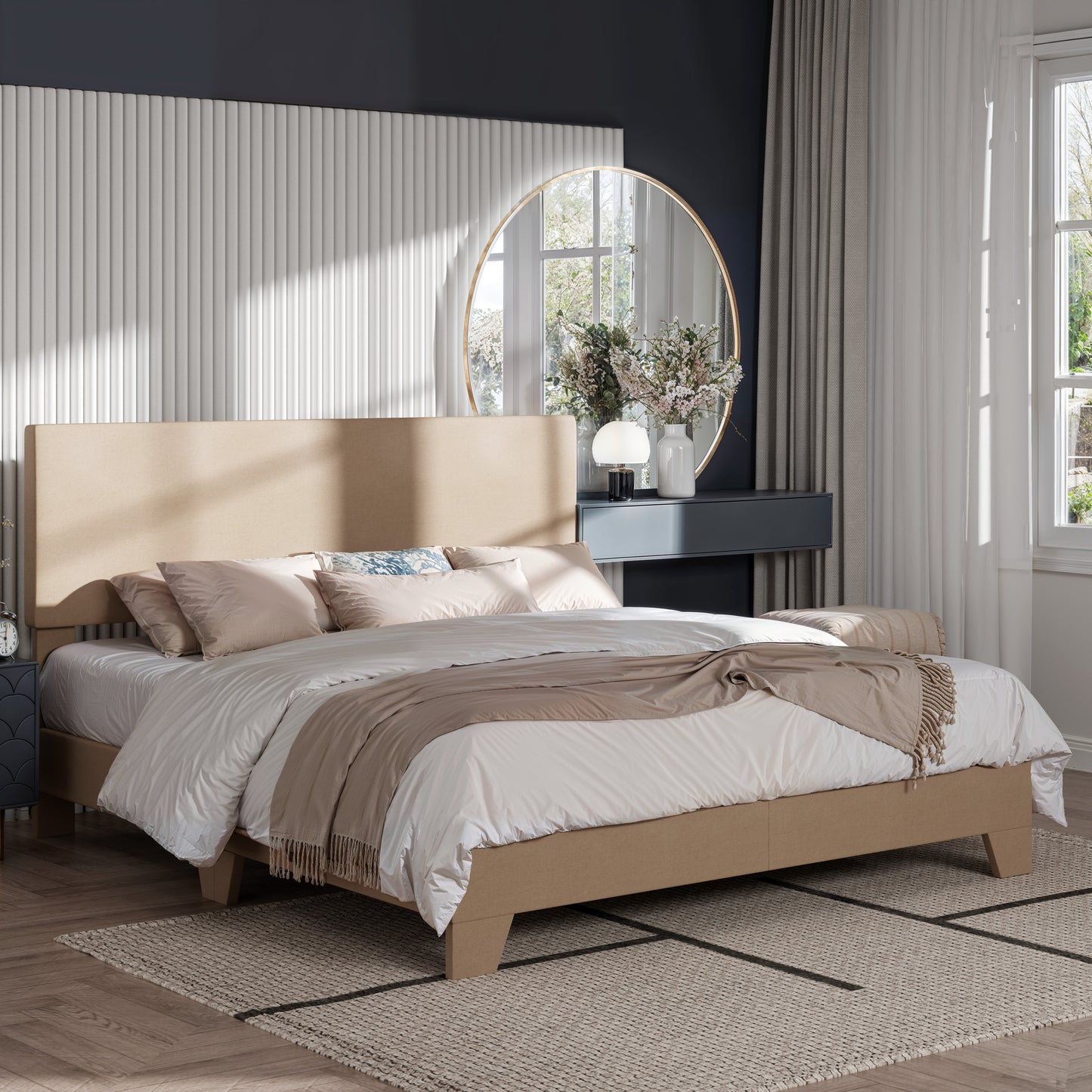 Amolife Faux Leather Platform Bed Frame with Adjustable Headboard