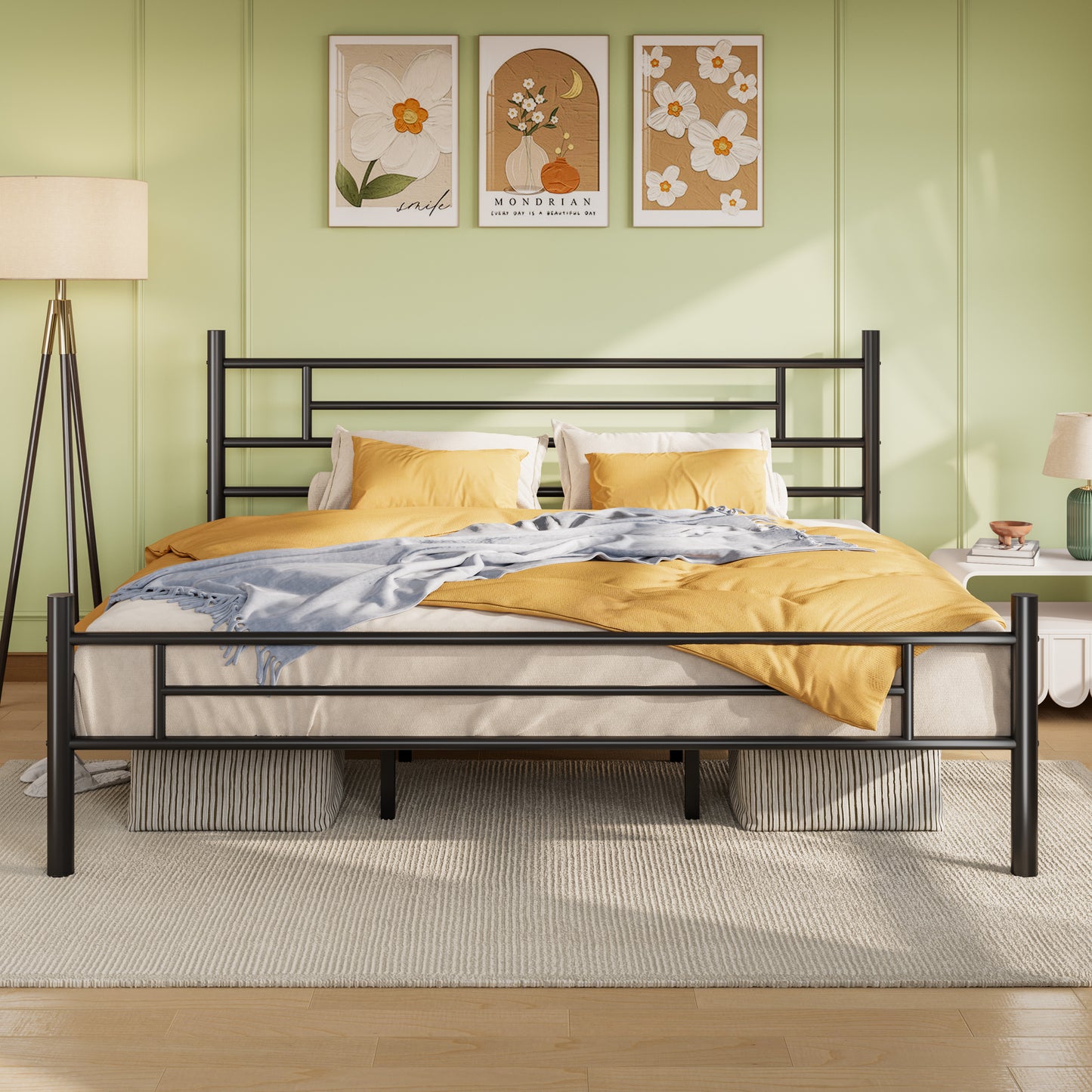 Amolife Metal Platform Bed Frame with Headboard and Footboard, 12.5'' Underbed Storage