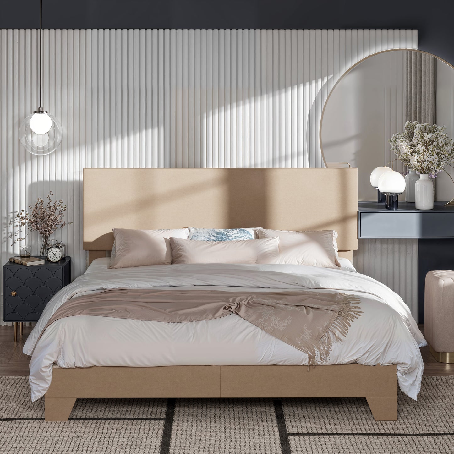Amolife Faux Leather Platform Bed Frame with Adjustable Headboard