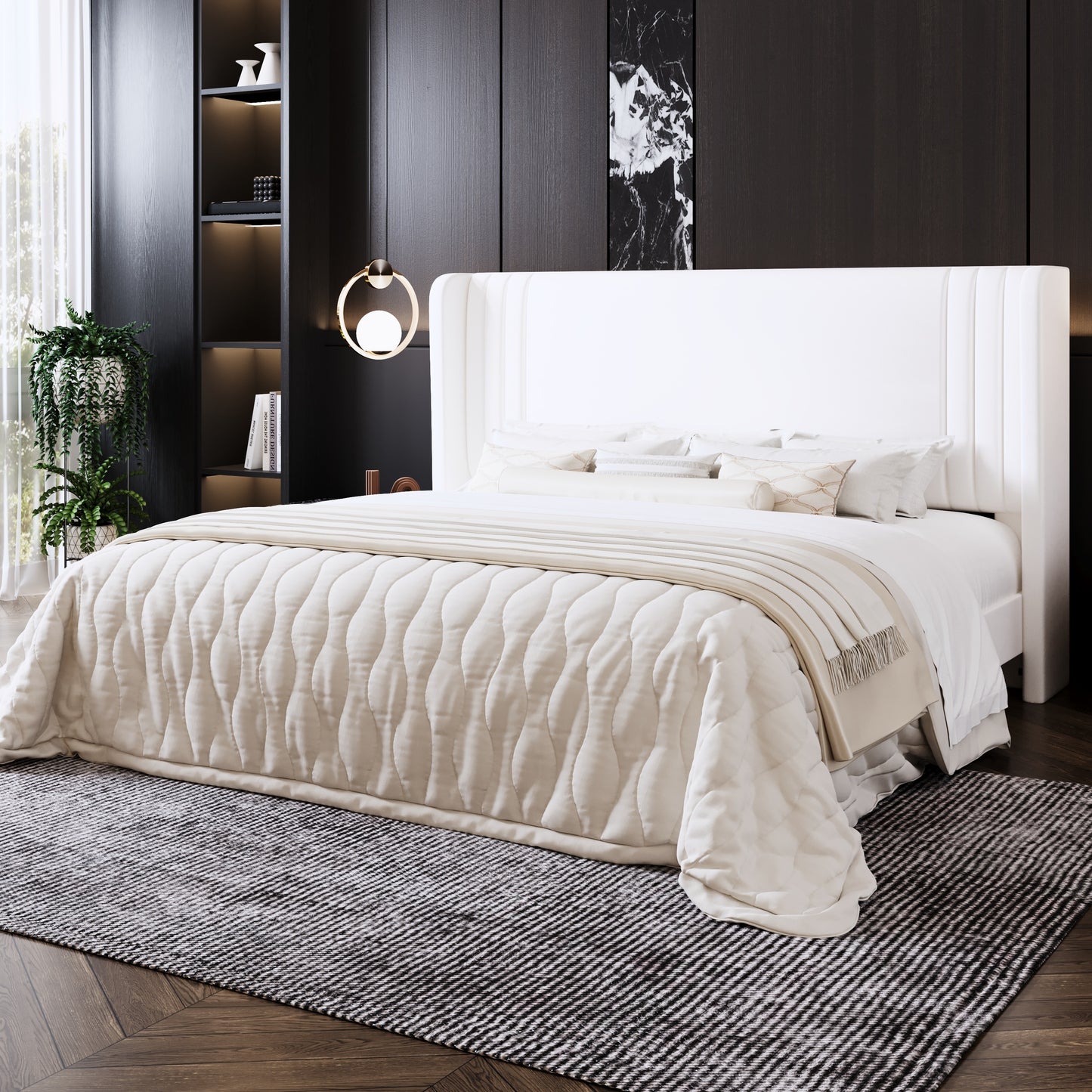 Amolife Bed Frame, Velvet Platform Bed with Upholstered Wingback Headboard