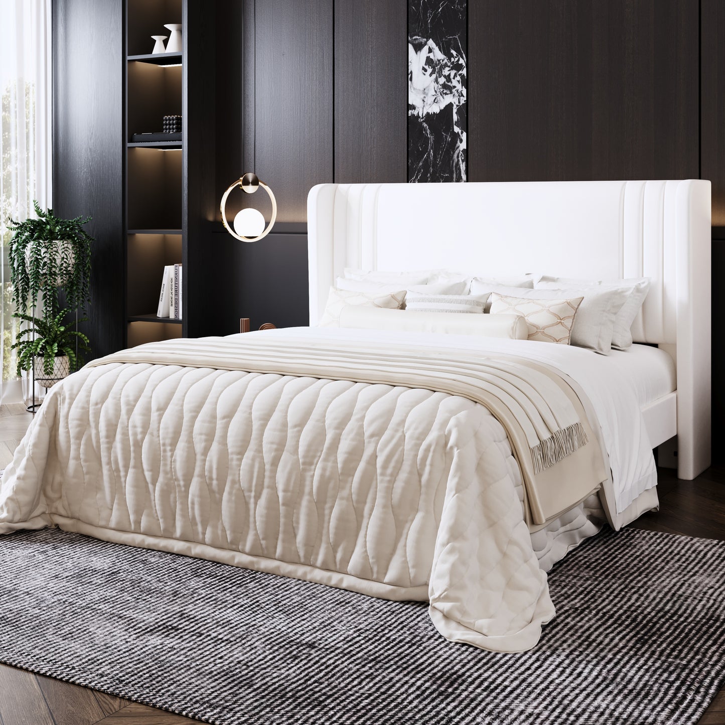 Amolife Bed Frame, Velvet Platform Bed with Upholstered Wingback Headboard