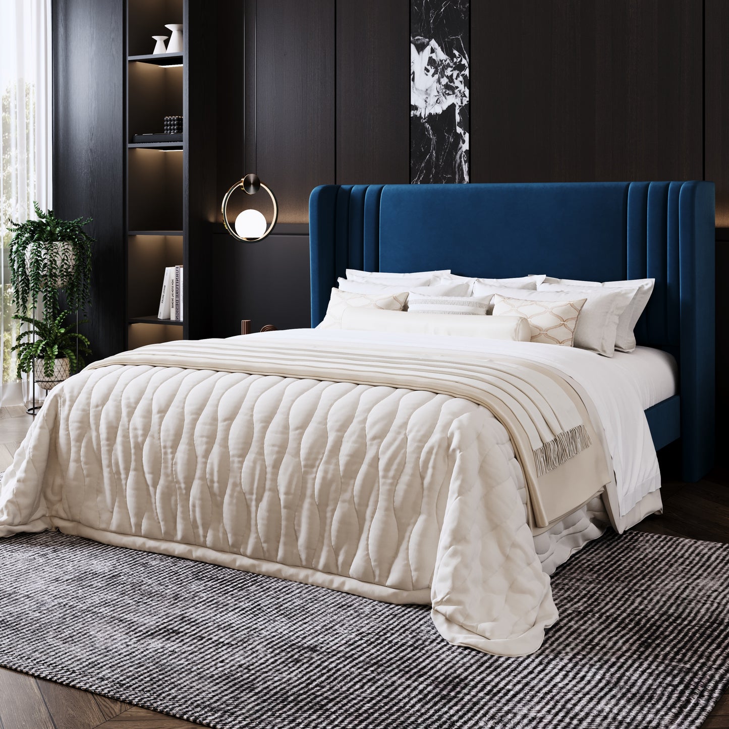 Amolife Bed Frame, Velvet Platform Bed with Upholstered Wingback Headboard