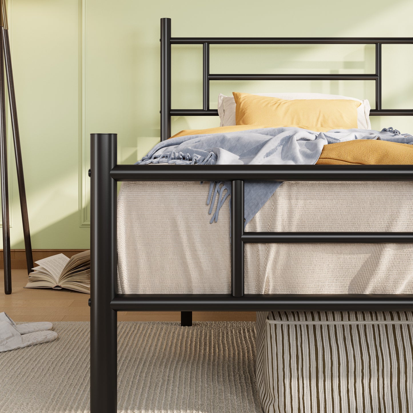 Amolife Metal Platform Bed Frame with Headboard and Footboard, 12.5'' Underbed Storage