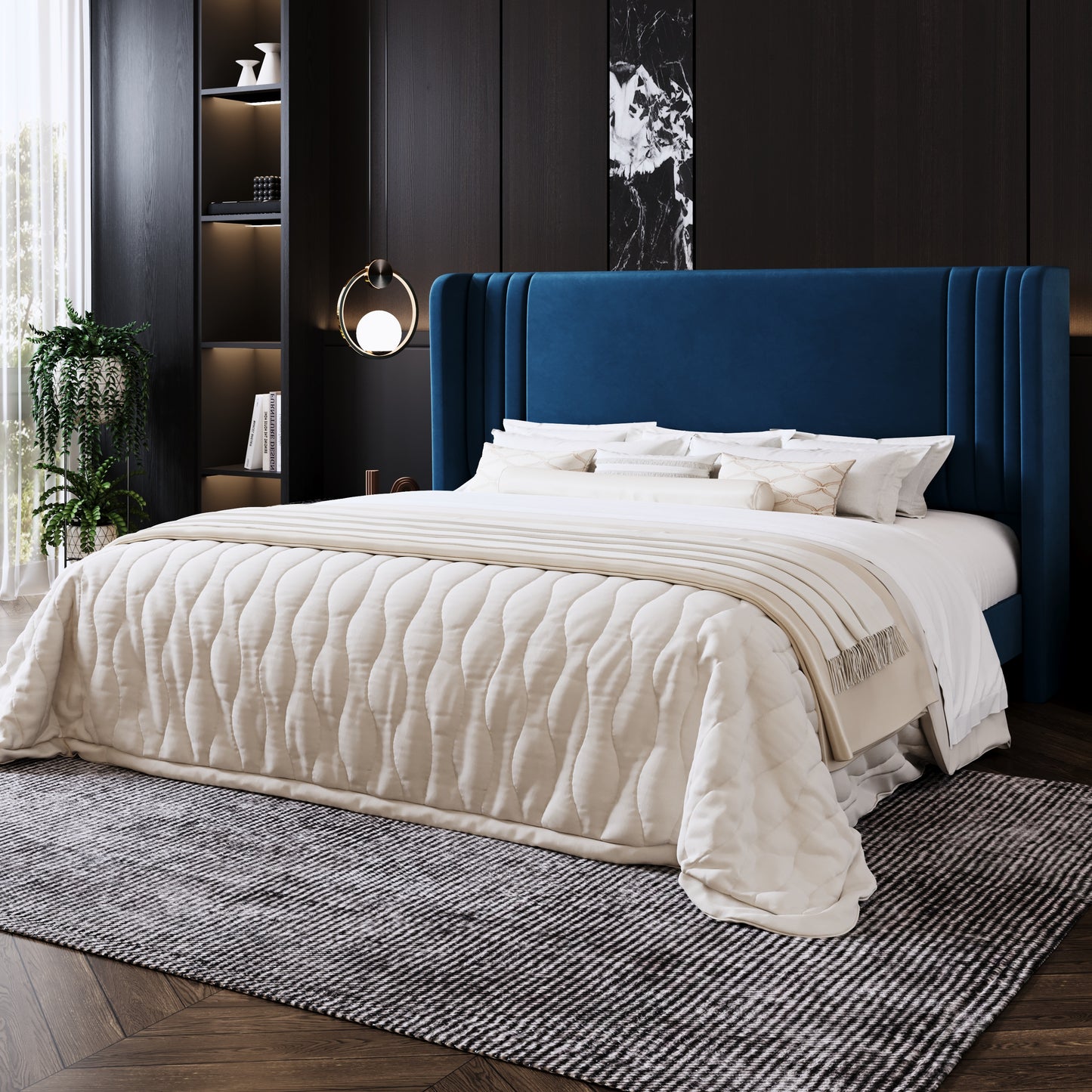 Amolife Bed Frame, Velvet Platform Bed with Upholstered Wingback Headboard
