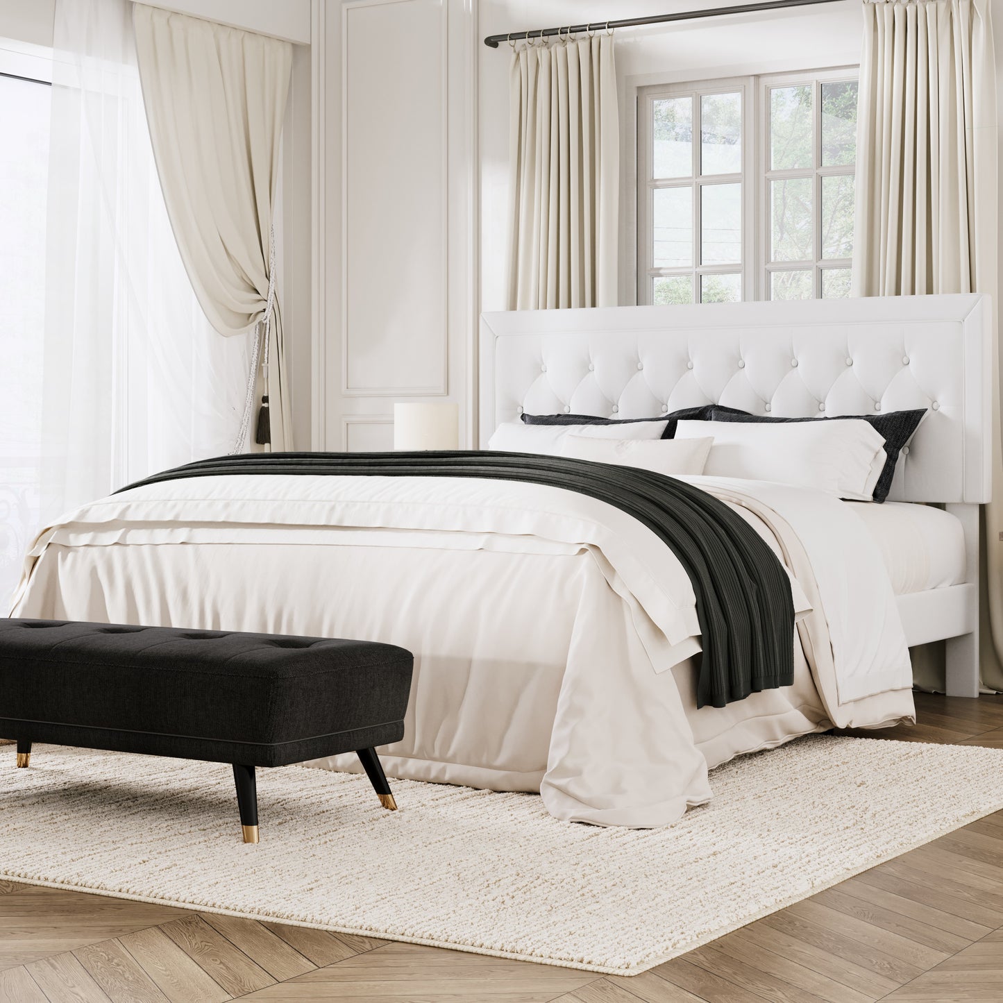 Amolife Bed Frame with Adjustable Headboard, Upholstered Platform Bed, No Box Spring Required