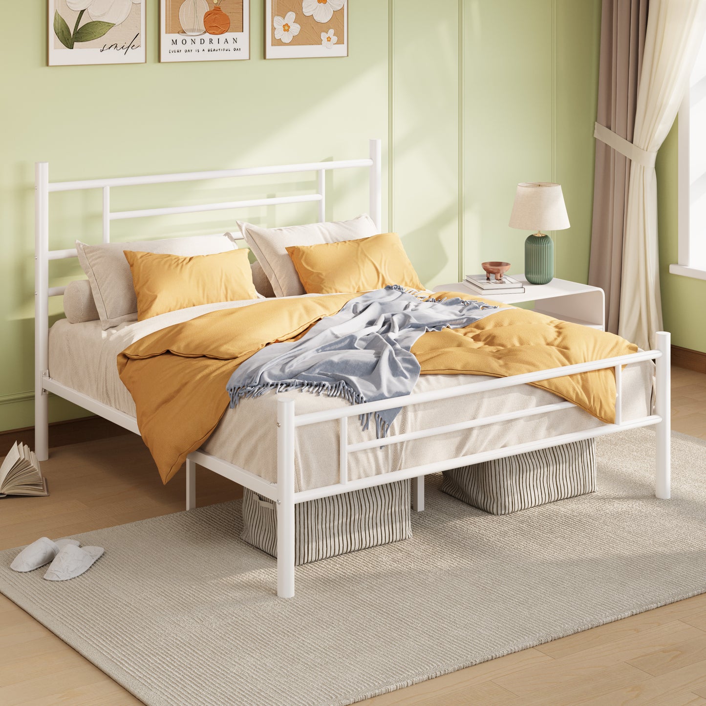 Amolife Metal Platform Bed Frame with Headboard and Footboard, 12.5'' Underbed Storage