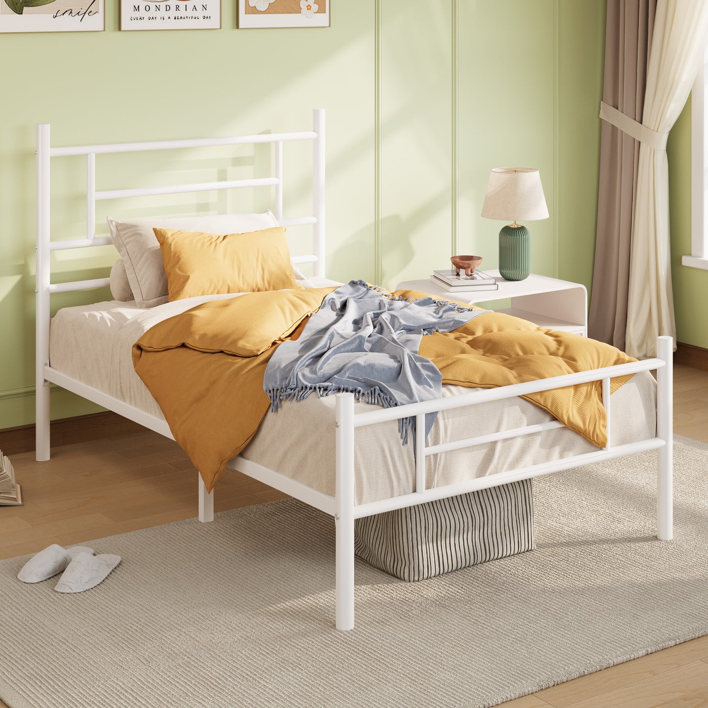 Amolife Metal Platform Bed Frame with Headboard and Footboard, 12.5'' Underbed Storage