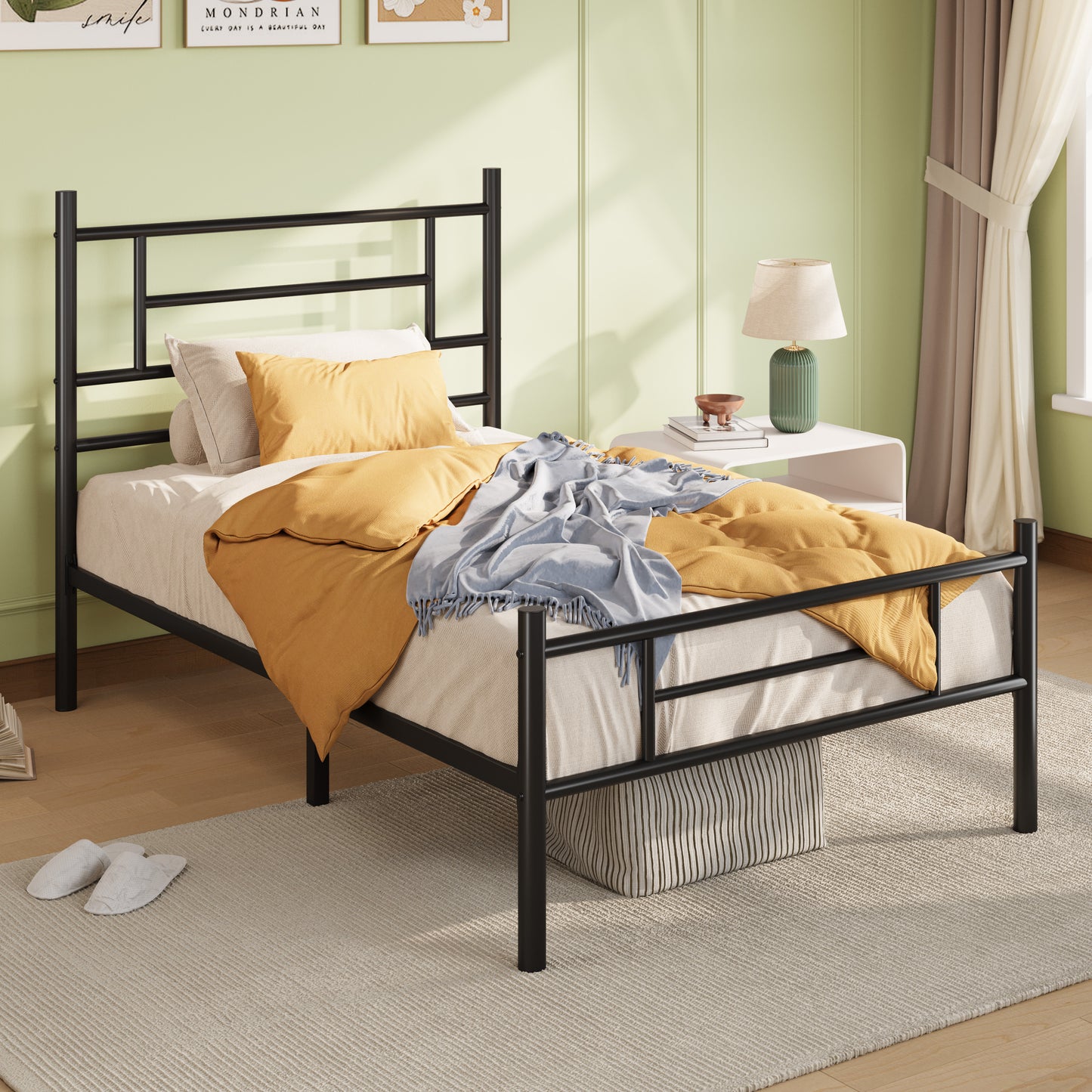 Amolife Metal Platform Bed Frame with Headboard and Footboard, 12.5'' Underbed Storage