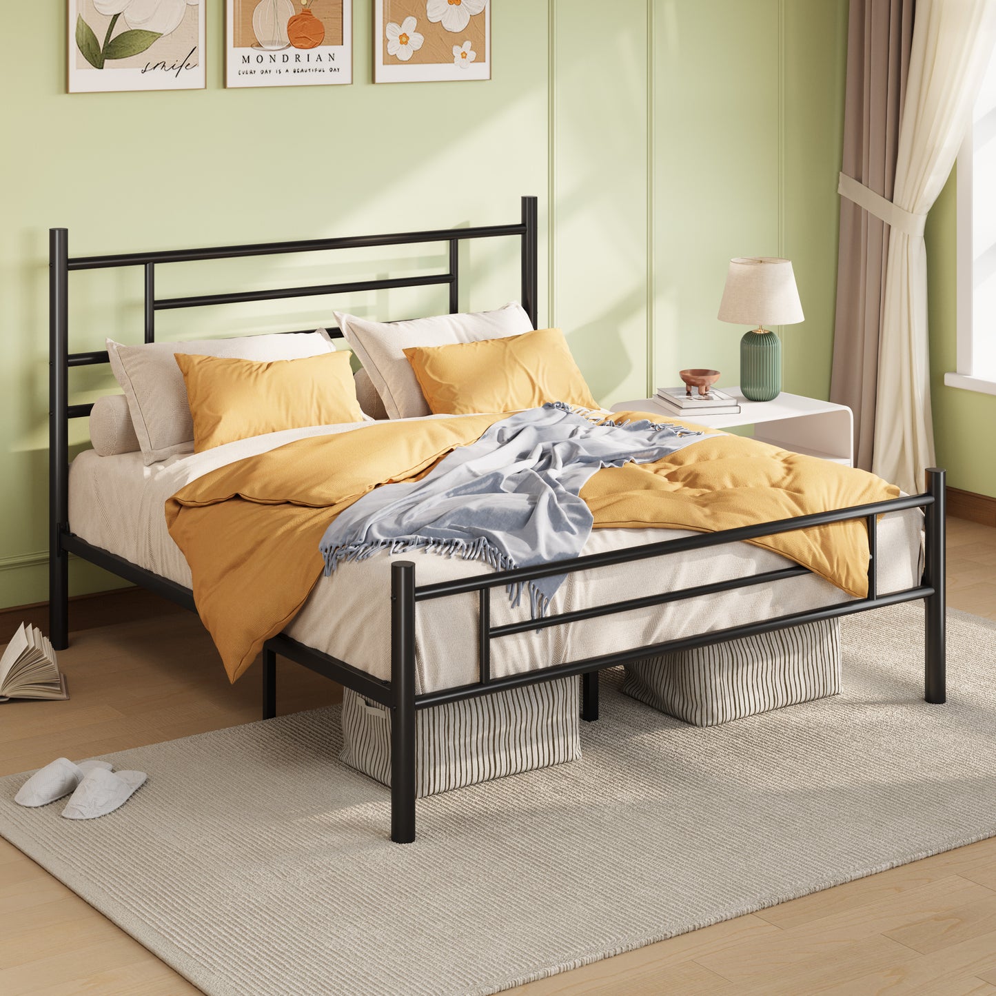 Amolife Metal Platform Bed Frame with Headboard and Footboard, 12.5'' Underbed Storage