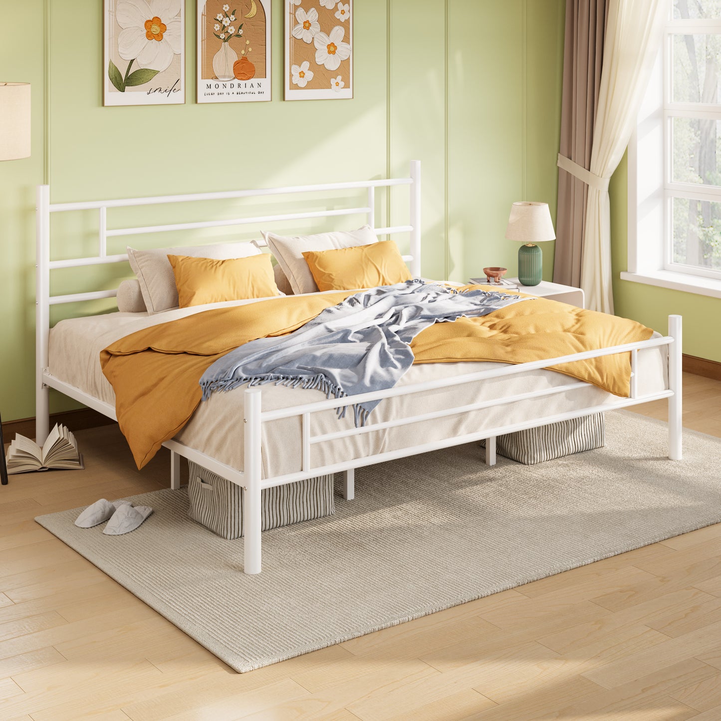Amolife Metal Platform Bed Frame with Headboard and Footboard, 12.5'' Underbed Storage