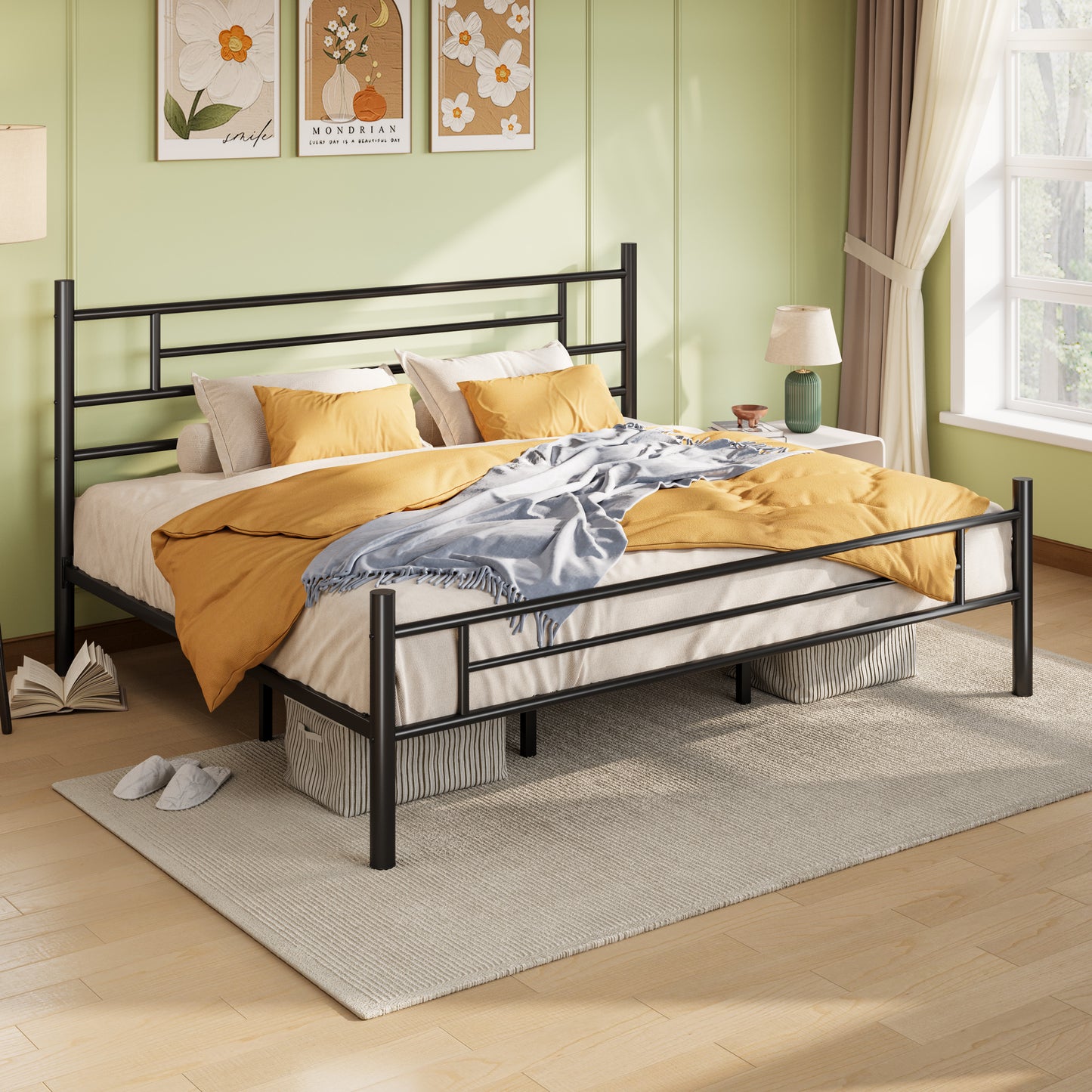 Amolife Metal Platform Bed Frame with Headboard and Footboard, 12.5'' Underbed Storage