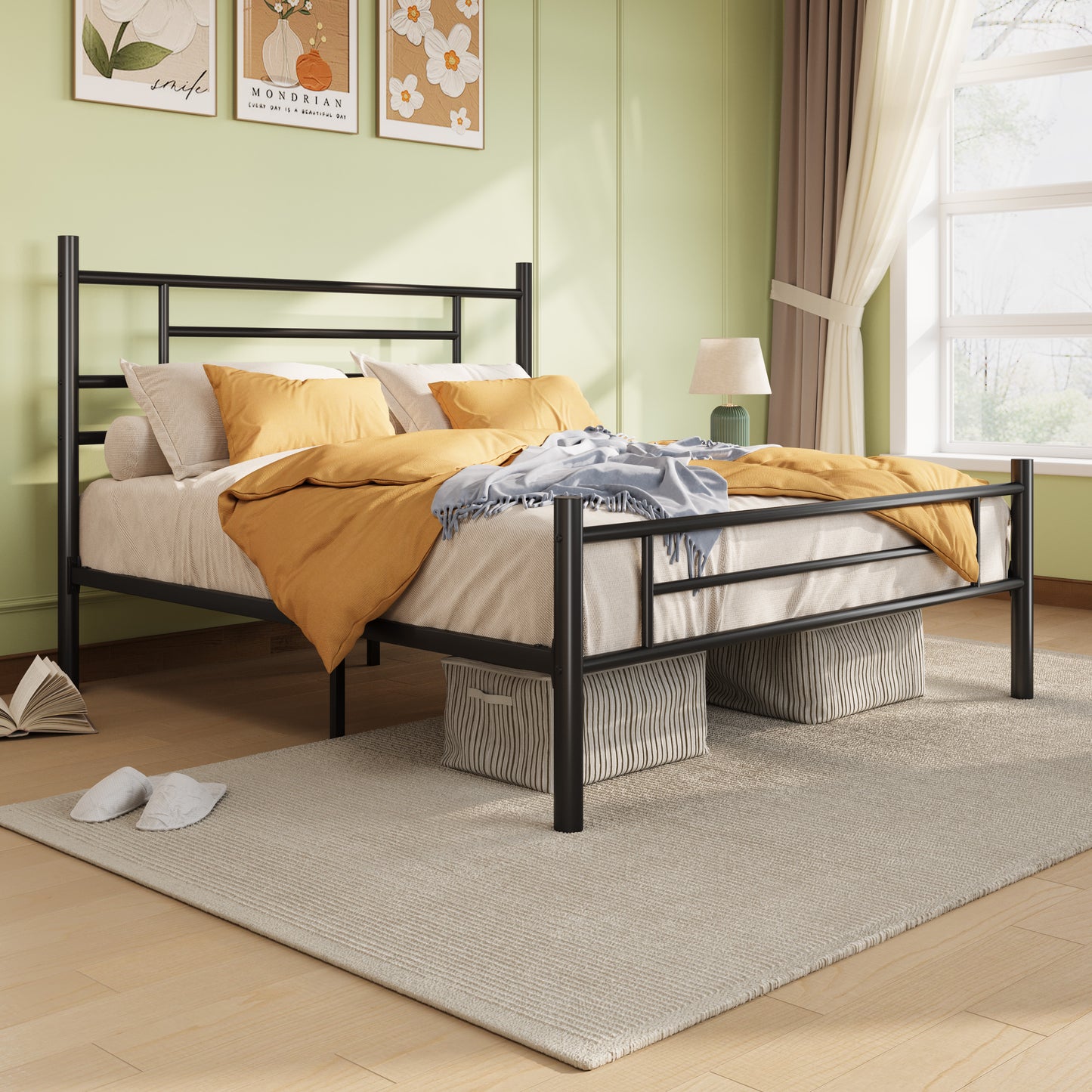 Amolife Metal Platform Bed Frame with Headboard and Footboard, 12.5'' Underbed Storage