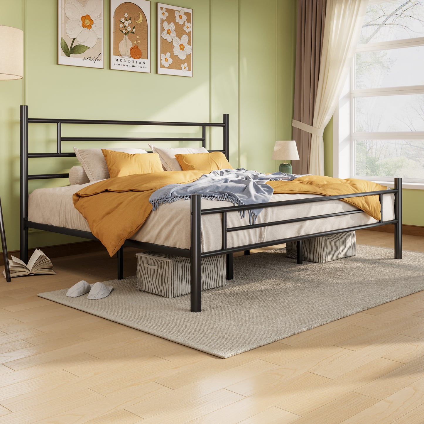 Amolife Metal Platform Bed Frame with Headboard and Footboard, 12.5'' Underbed Storage