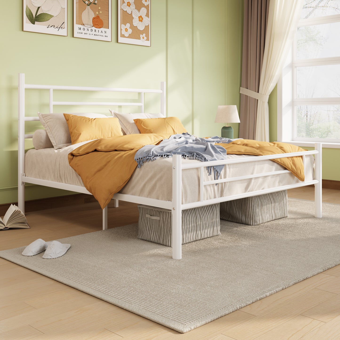 Amolife Metal Platform Bed Frame with Headboard and Footboard, 12.5'' Underbed Storage