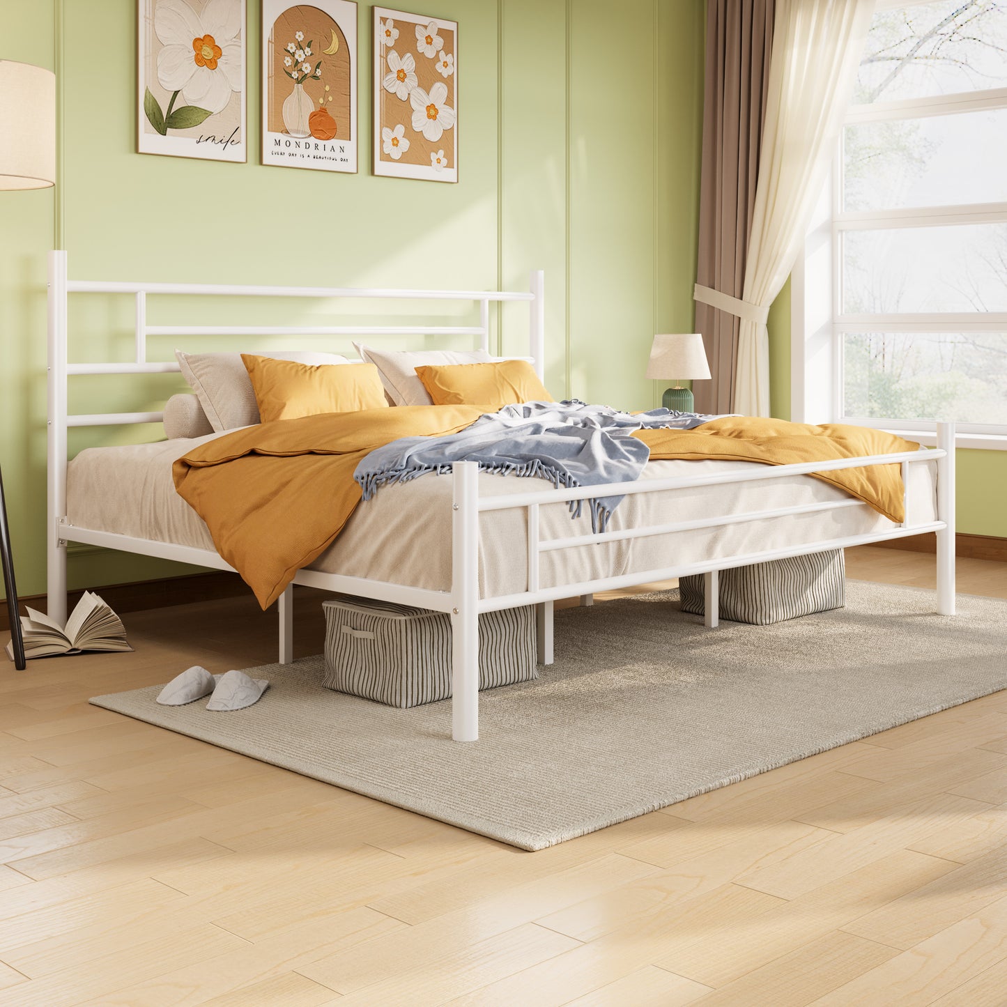 Amolife Metal Platform Bed Frame with Headboard and Footboard, 12.5'' Underbed Storage