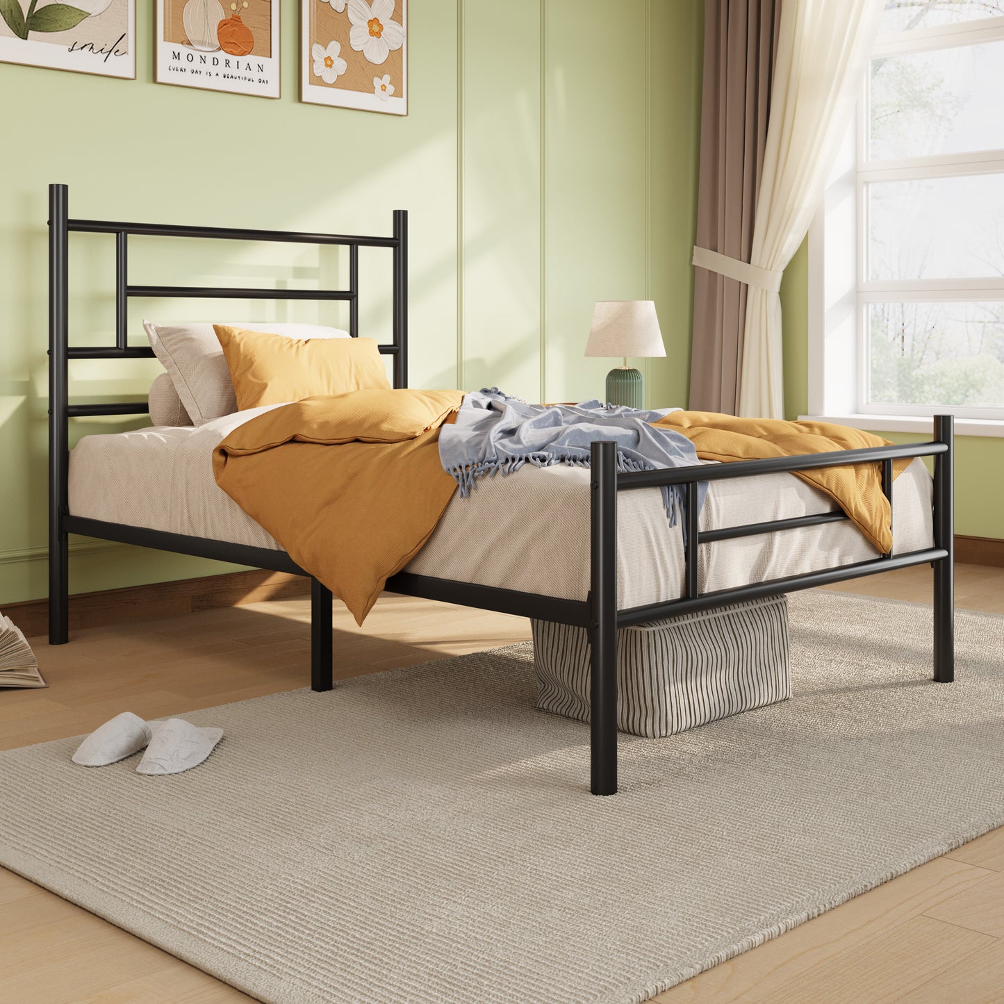 Amolife Metal Platform Bed Frame with Headboard and Footboard, 12.5'' Underbed Storage