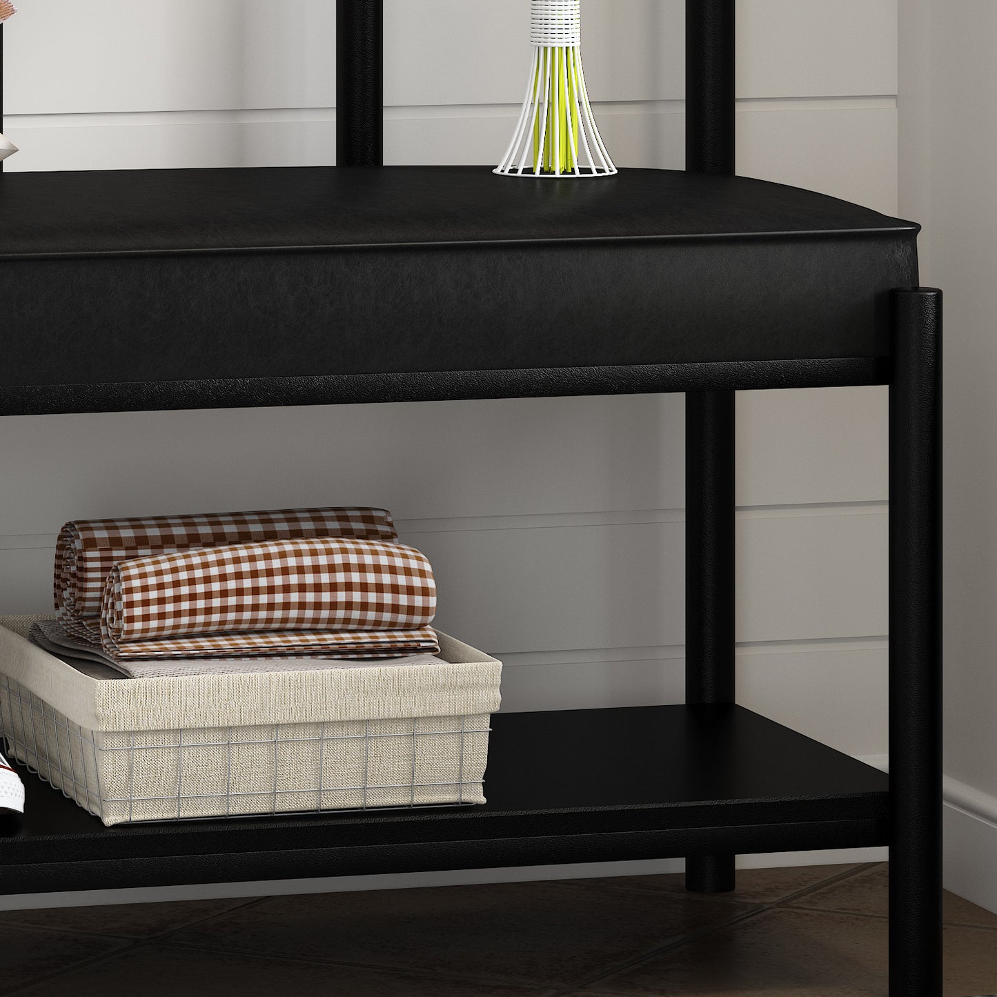 Amolife 4 in 1 Freestanding Hall Tree with 5 Hooks Coat Rack Shoe Bench, Entrance Bench with Storage Rack, Black