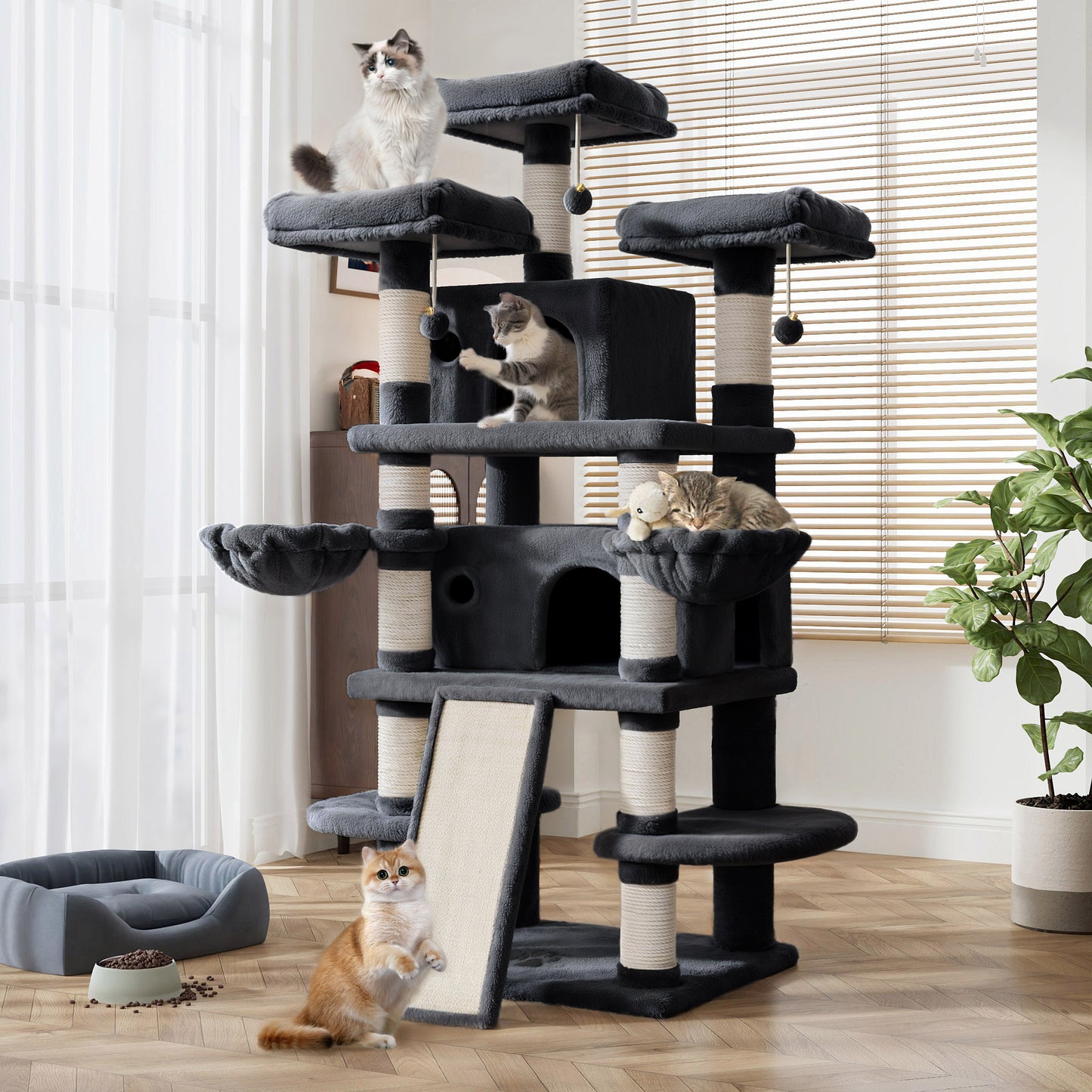 68 Inches Multi-Level Large Cat Tree for Large Cats/Sisal Scratching Posts and Hammocks