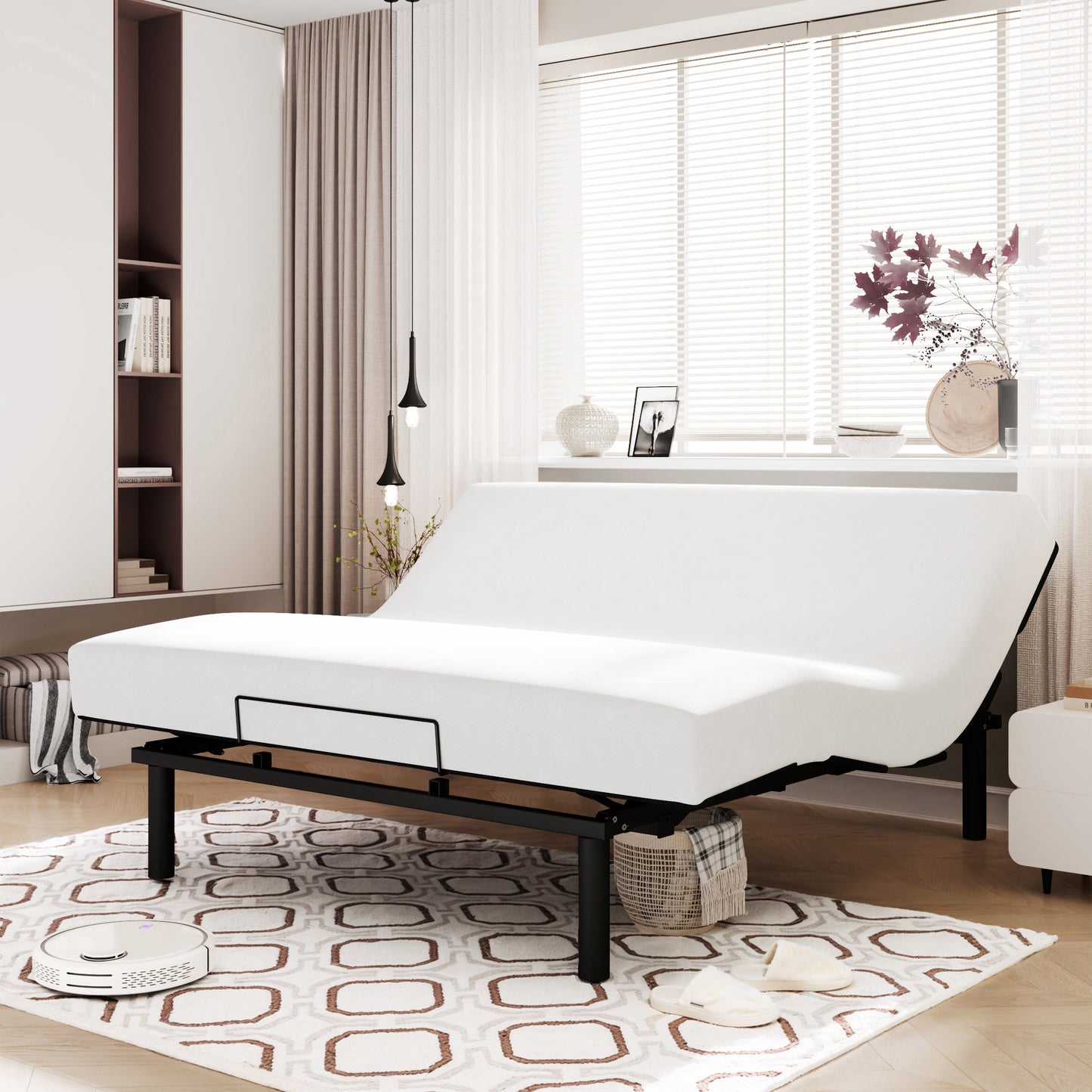 Queen Size Adjustable Bed Base Frame with independent Head and Foot Incline, Wireless Remote Control with Quiet Motor