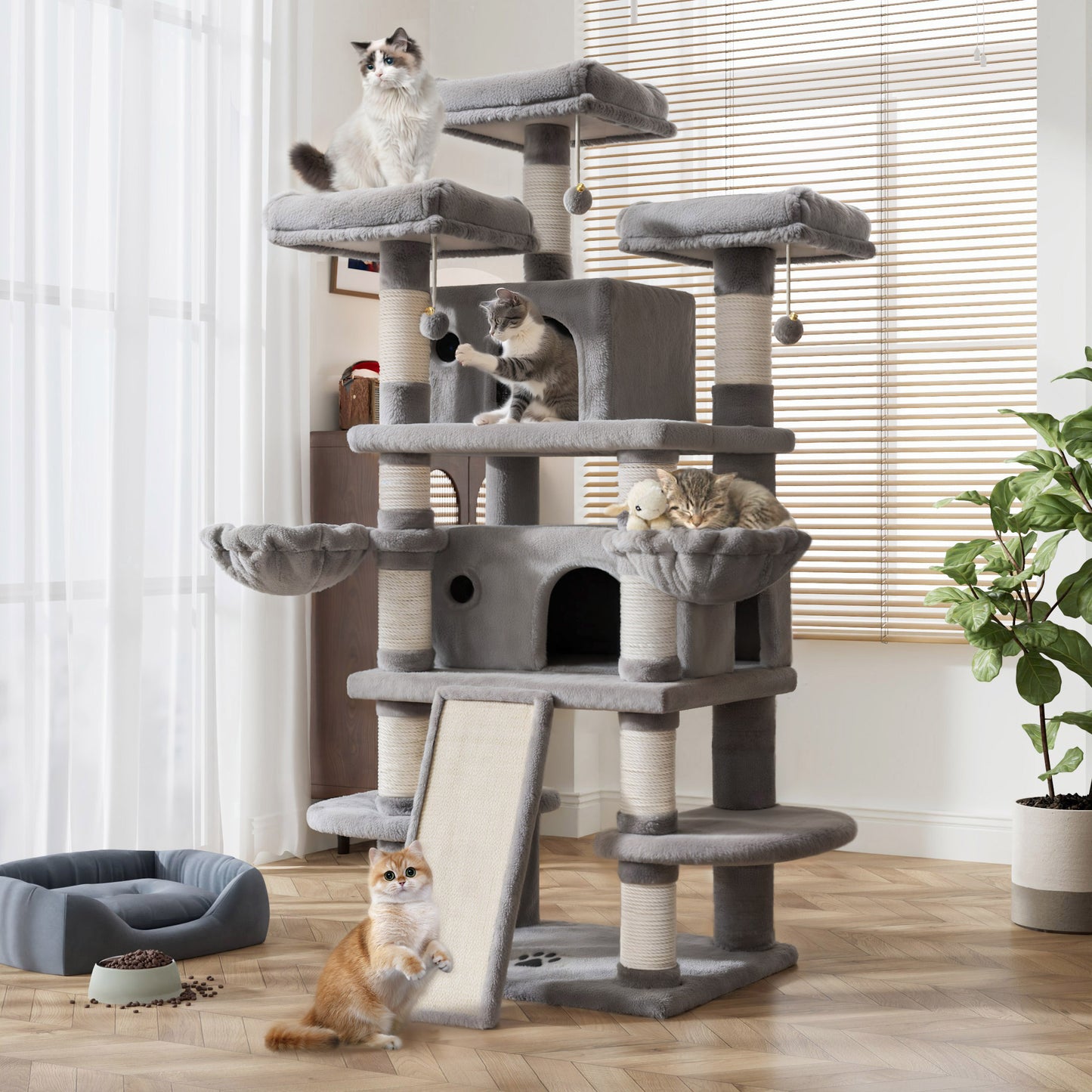 68 Inches Multi-Level Large Cat Tree for Large Cats/Sisal Scratching Posts and Hammocks