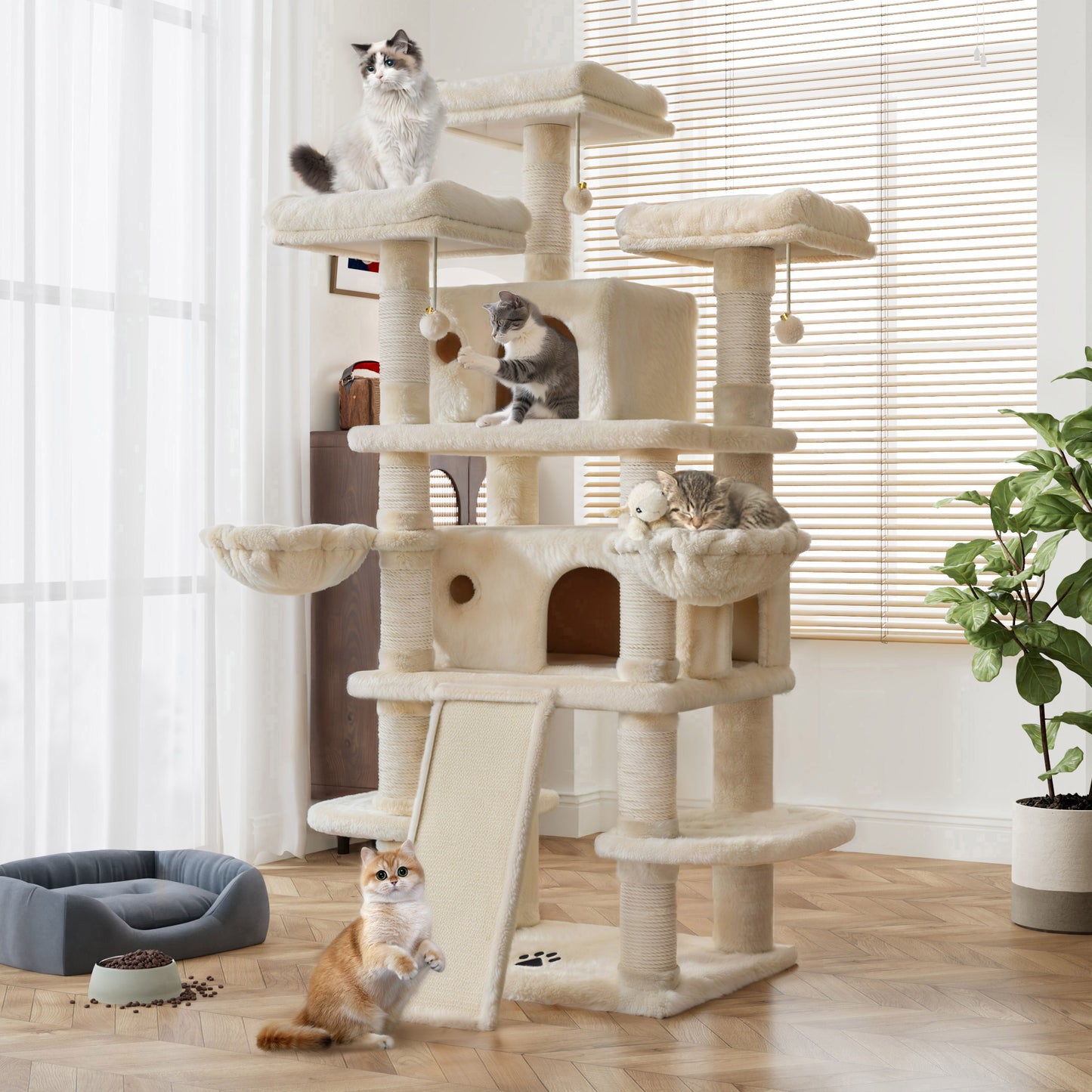 68 Inches Multi-Level Large Cat Tree for Large Cats/Sisal Scratching Posts and Hammocks