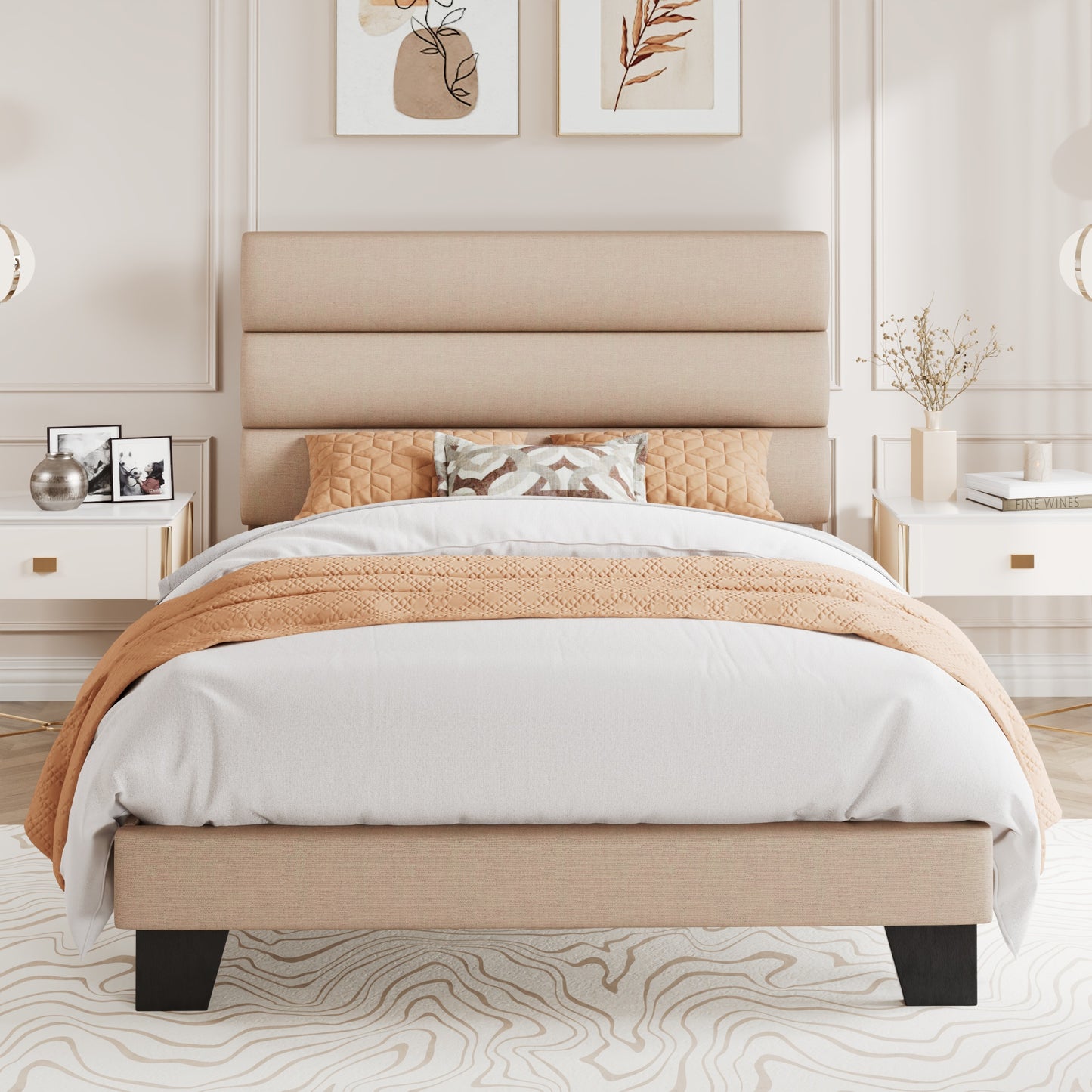 Amolife Twin Size Platform Bed Frame with Upholstered Slat Headboard, No Box Spring Needed