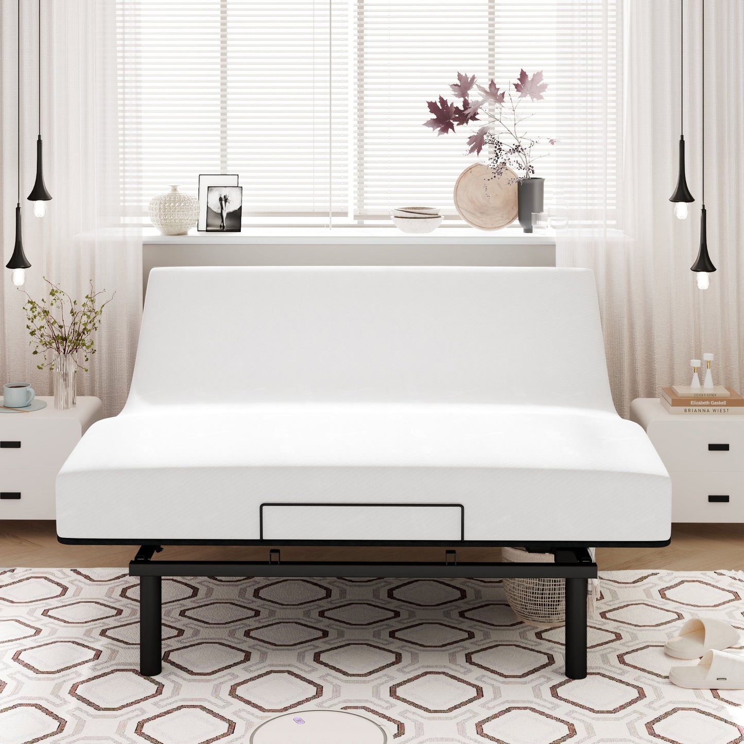 Queen Size Adjustable Bed Base Frame with independent Head and Foot Incline, Wireless Remote Control with Quiet Motor