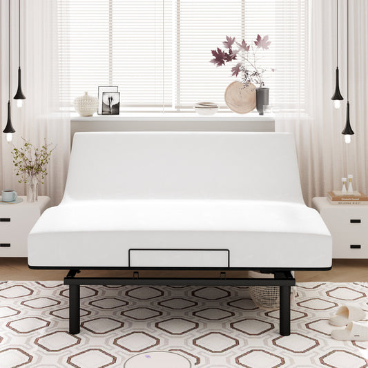 Queen Size Adjustable Bed Base Frame with independent Head and Foot Incline, Wireless Remote Control with Quiet Motor