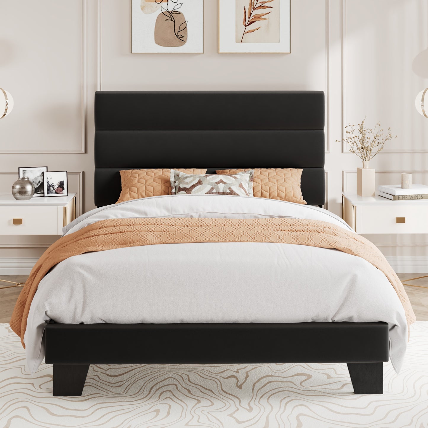 Amolife Twin Size Platform Bed Frame with Upholstered Slat Headboard, No Box Spring Needed